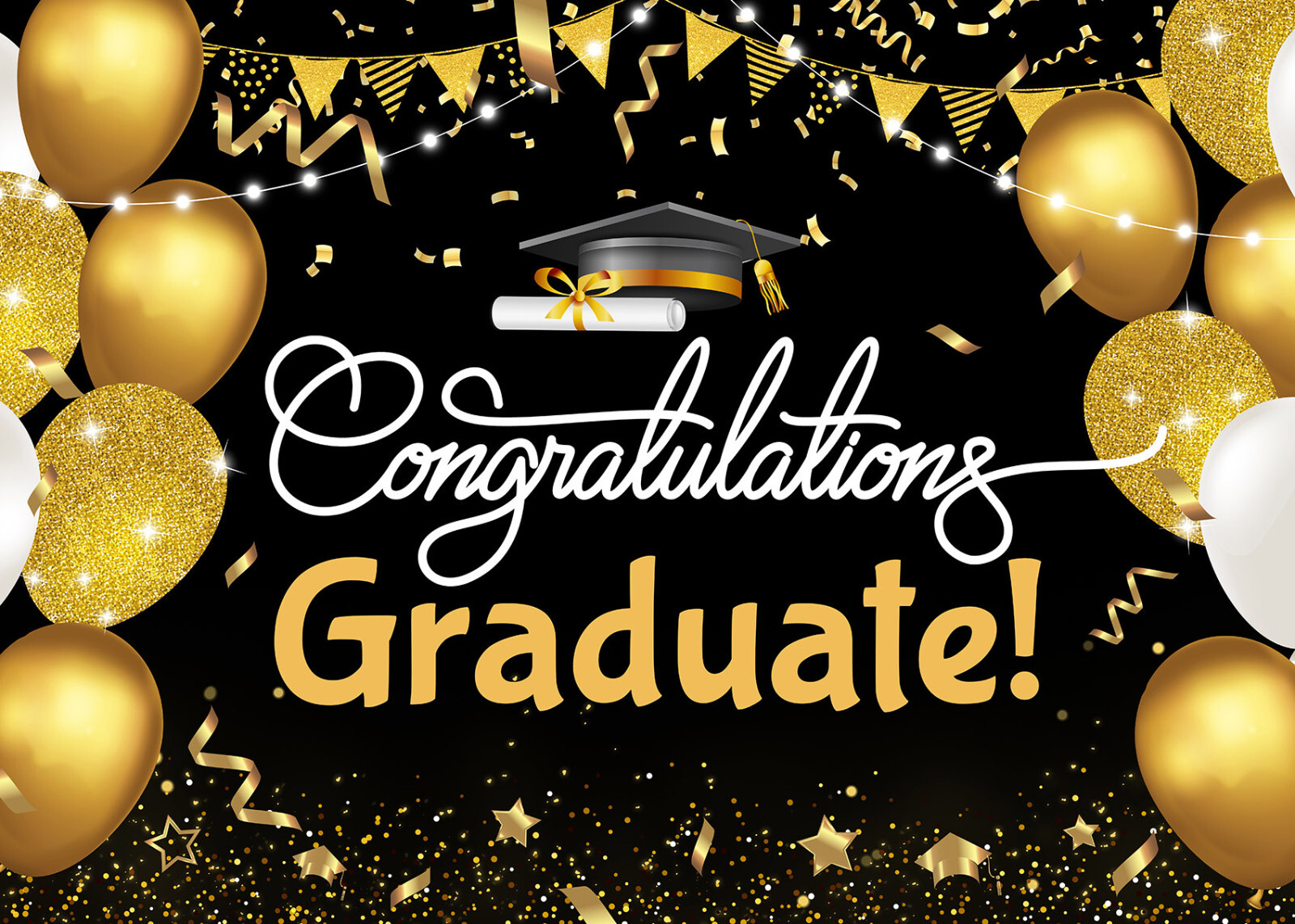 10x8ft Confetti Black and Gold Balloon Graduation Photo Background Studio Props