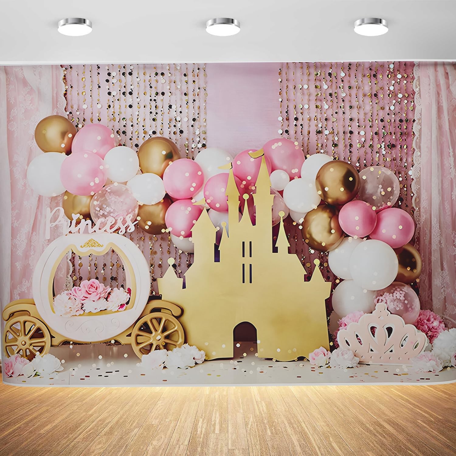 7x5ft Pink Balloons Princess Birthday Backdrop Sweet One Castle Photography B…