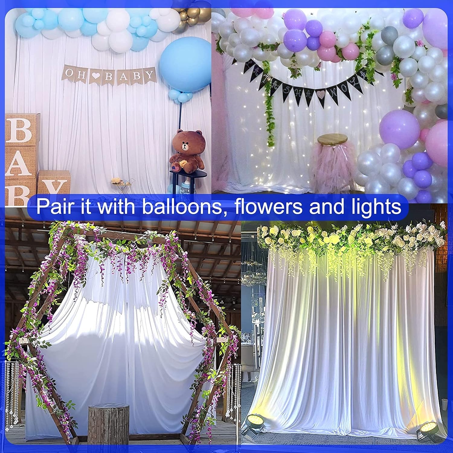 Satin White Backdrop Curtains 10ft x 7ft