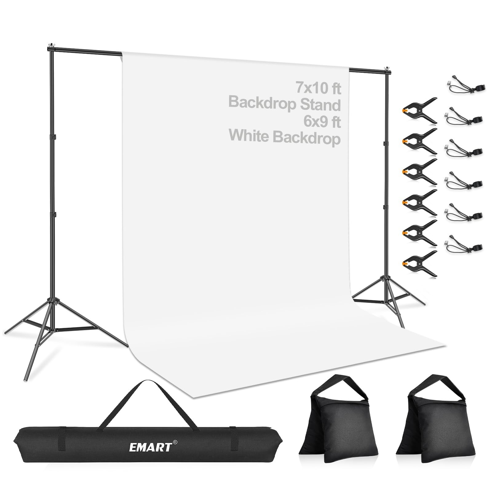 Portable Photography Backdrop Stand Kit 7x10ft with 6x9ft White Background – Adj
