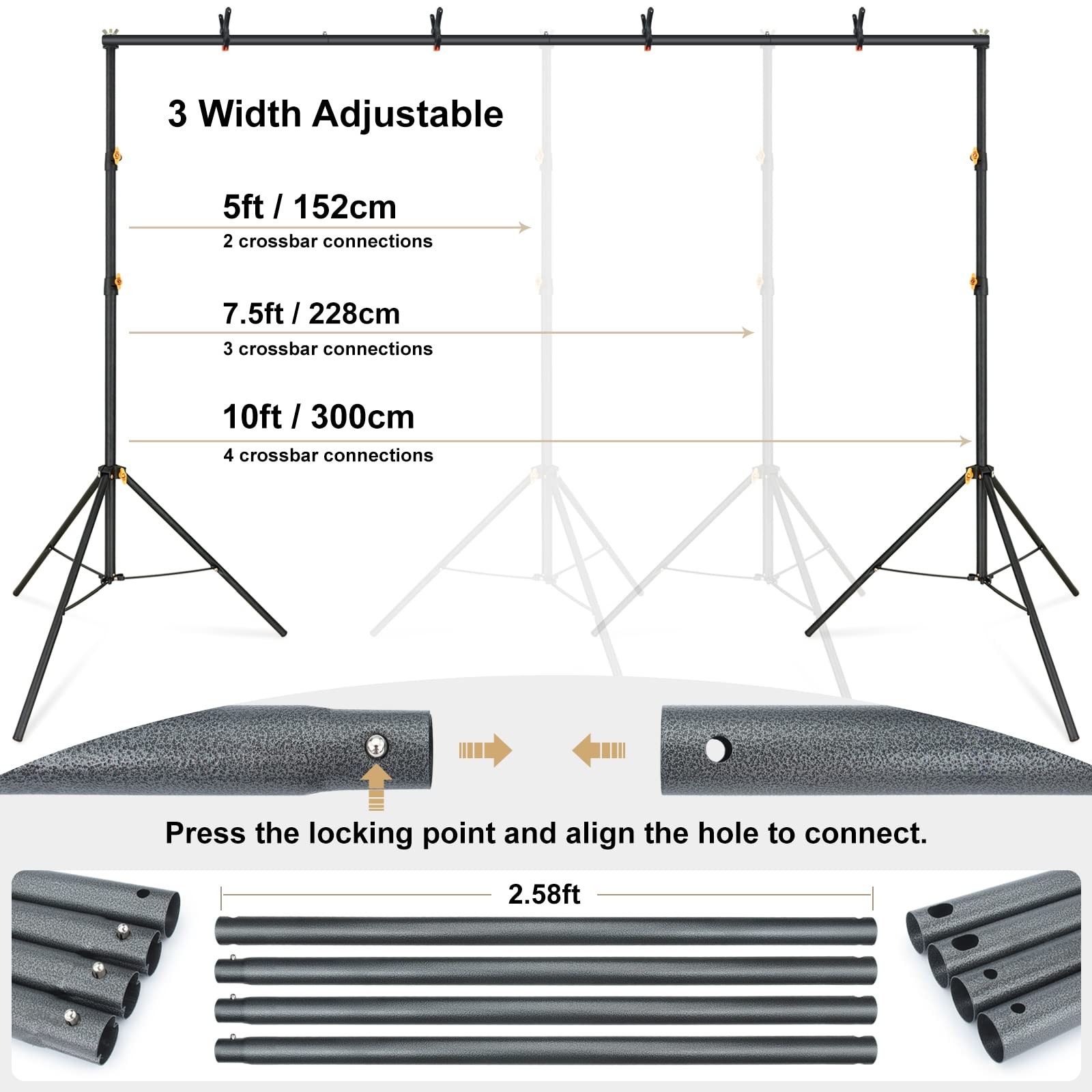 Lincostore Backdrop Support Stand Kit 10×6.5ft Adjustable Photography Studio …