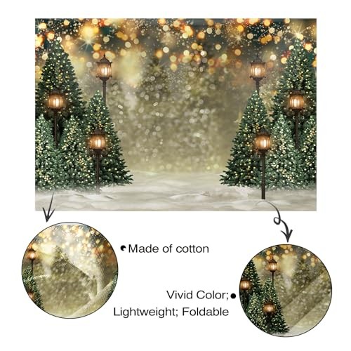 Winter Christmas Tree Backdrop Glitter Bokeh Winter Snow Forest Trees 7x5ft