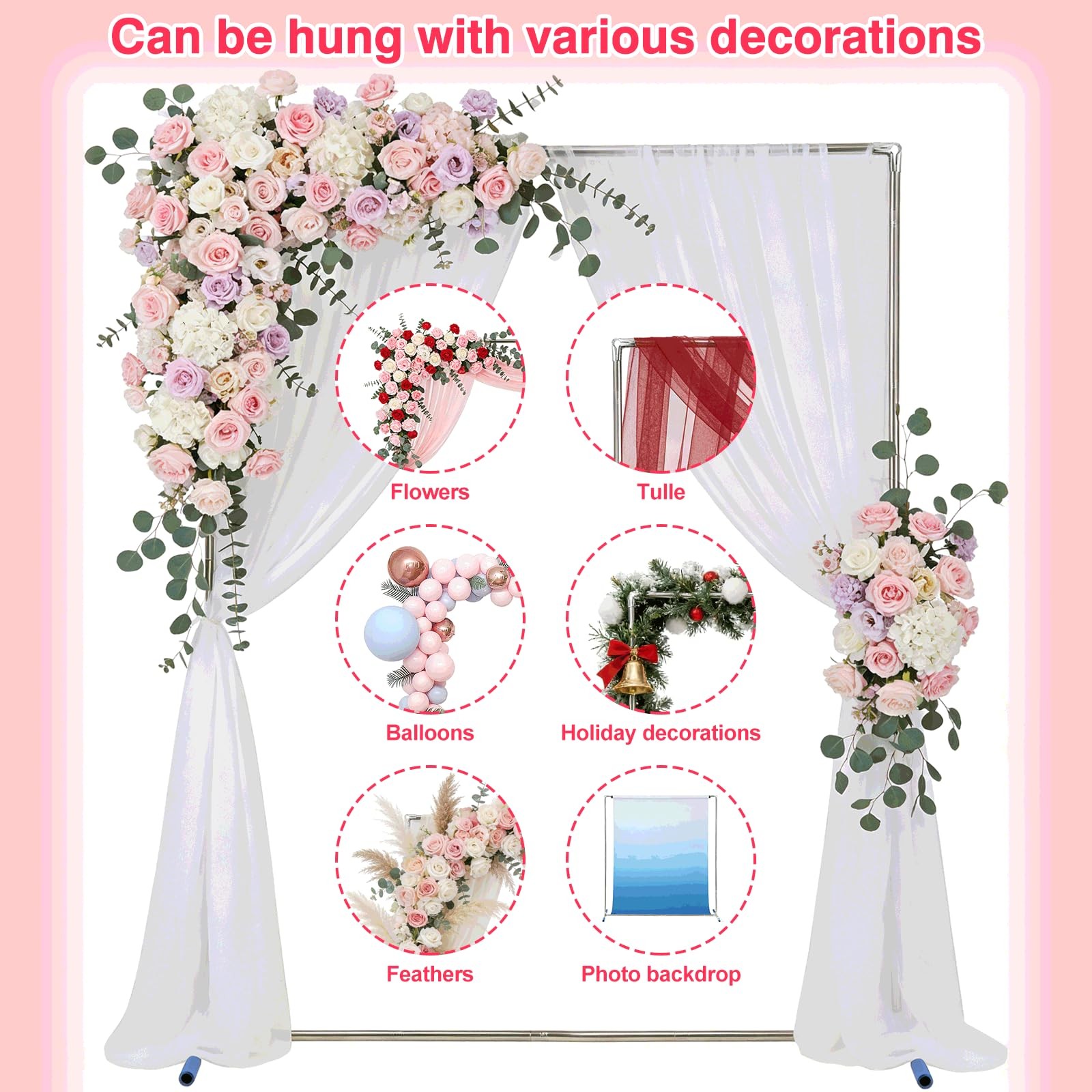 7x4ft Metal Arch Square Backdrop Stand Stainless Steel Wedding Party Decor