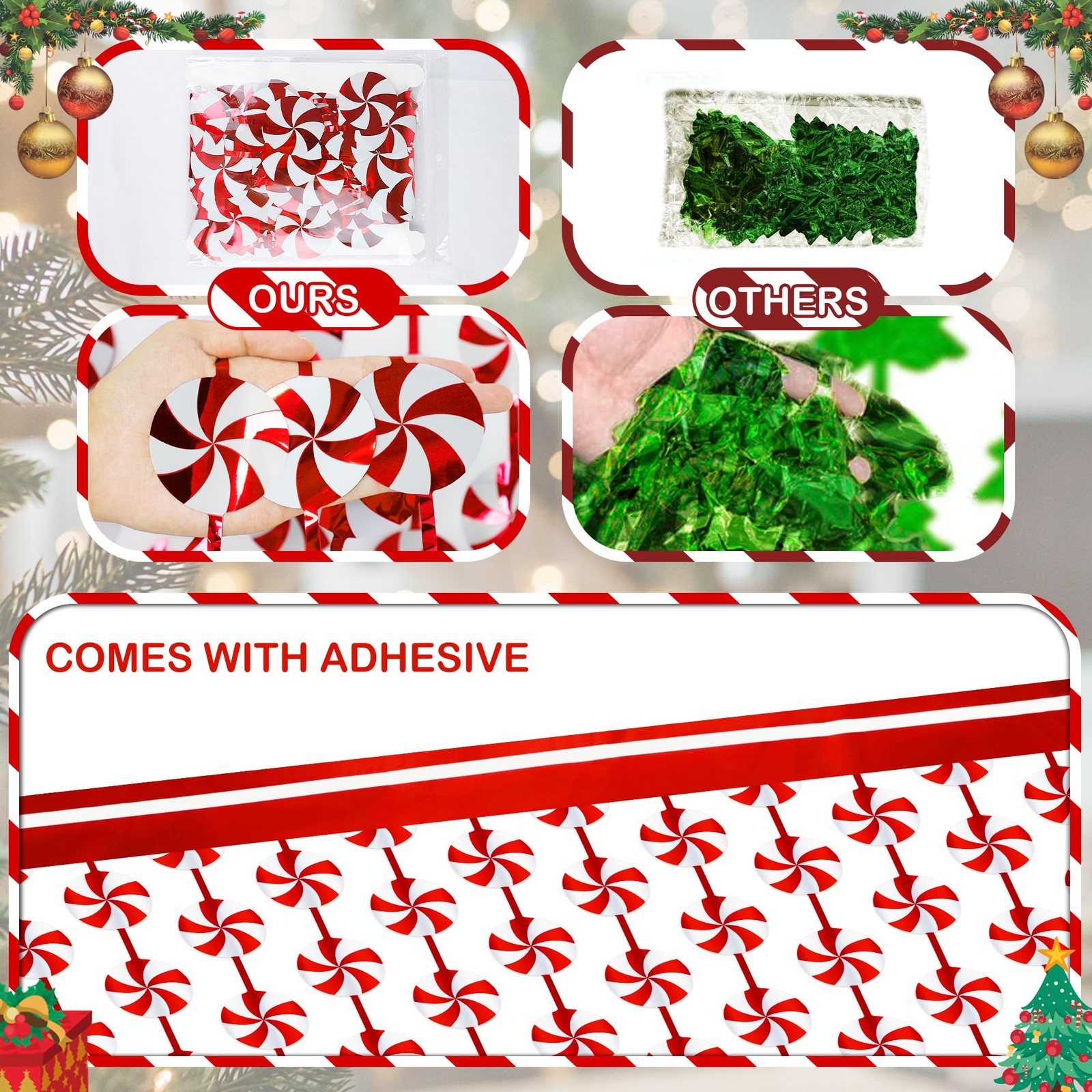 2 PCS Candy Cane Foil Fringe Curtains 3.3×6.56Ft Red White Christmas Decor