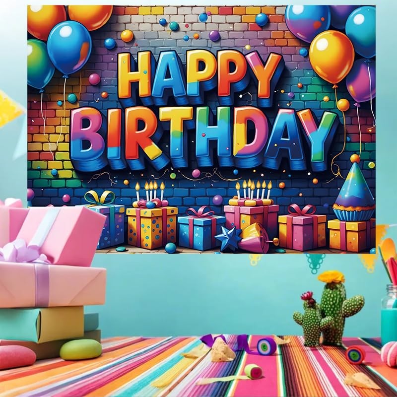 Happy Birthday Backdrop Banner Sign for Boys Girls 5.9×3.6 ft Multicolor