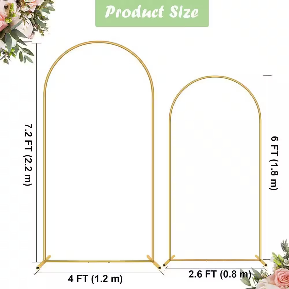 Metal Arch Backdrop Stand Set of 2 Gold 6 Ft. and 7.2 Ft. for Wedding Party Cere