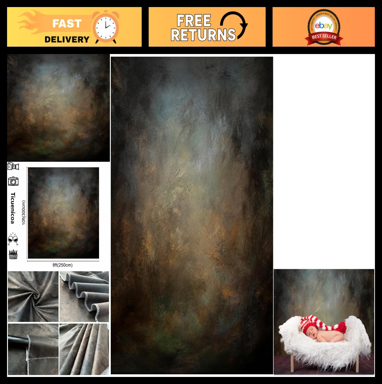 8x10ft Abstract Mottled Portrait Photography Backdrop – Rust Spots for Photoshoo