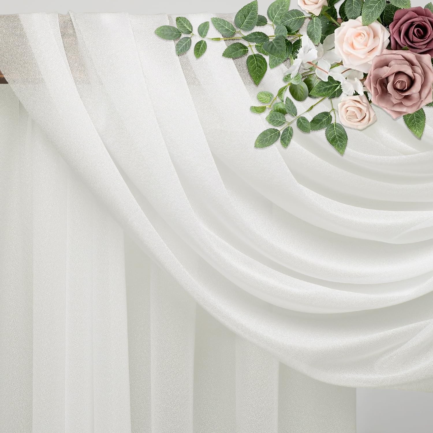 Wedding Arch Draping Fabric 1 Panel 28.7″ x 20FT Ivory Sheer Chiffon Backdrop…
