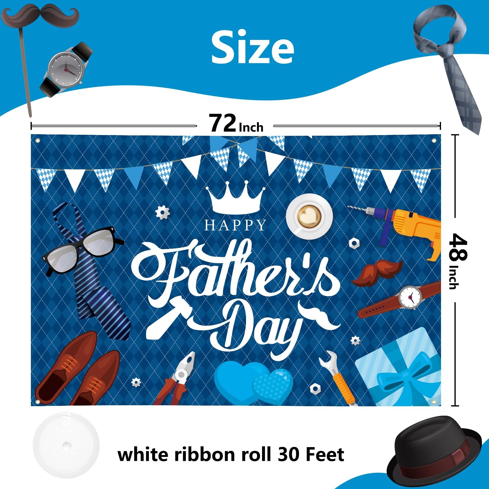 Large Fathers Day Banner Decorations 72″ x 48″ Happy Father’s Day Backdrop Blue