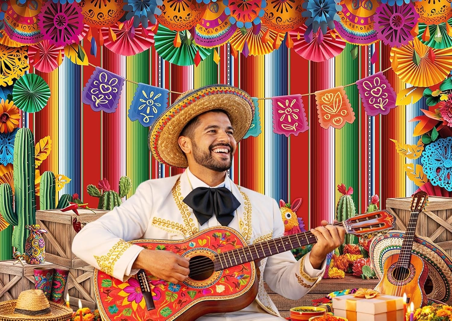 7x5ft Mexican Fiesta Backdrop Paper Flowers Photography Background 331