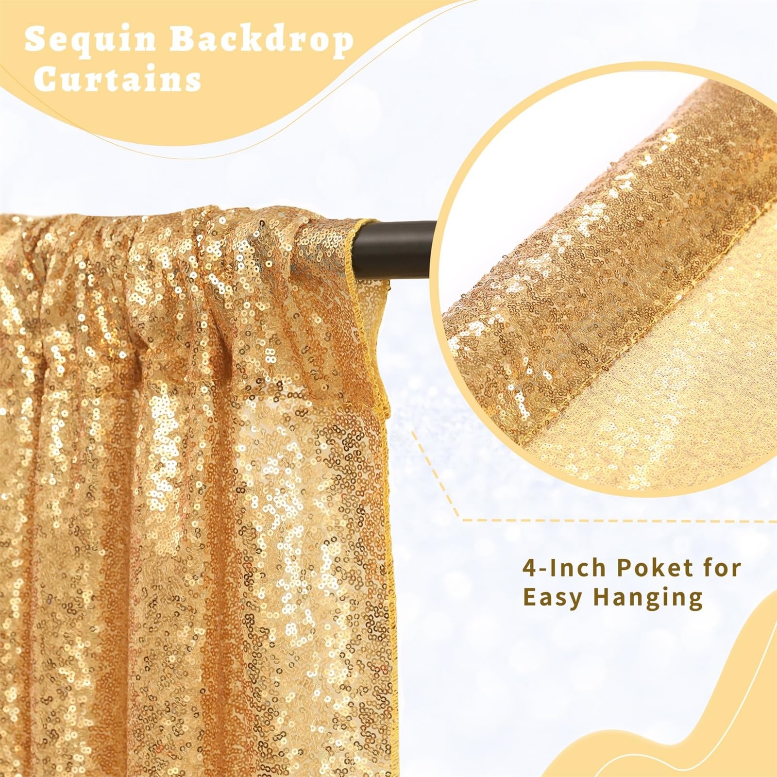 Gold Sequin Backdrop Curtain 8×8 Ft Glitter Gold Photography Background