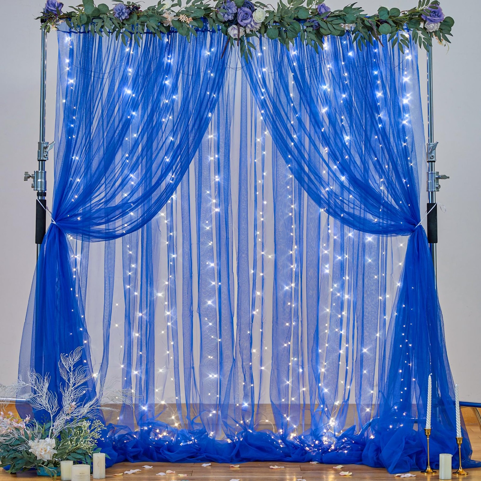 Royal Blue Backdrop Curtains with Lights String for Parites Wedding 10×8ft Sh…
