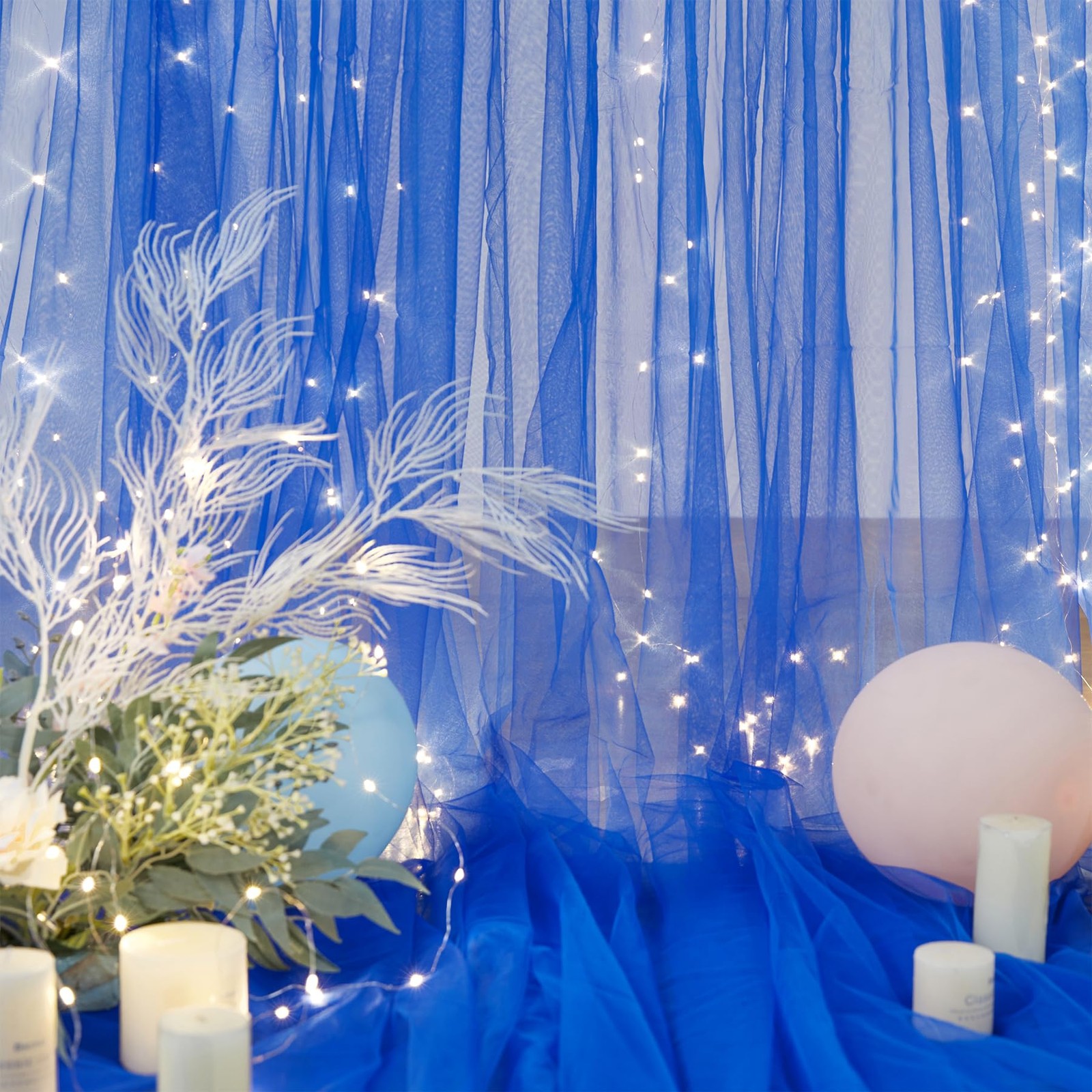 Royal Blue Backdrop Curtains with Lights String for Parites Wedding 10×8ft Sh…