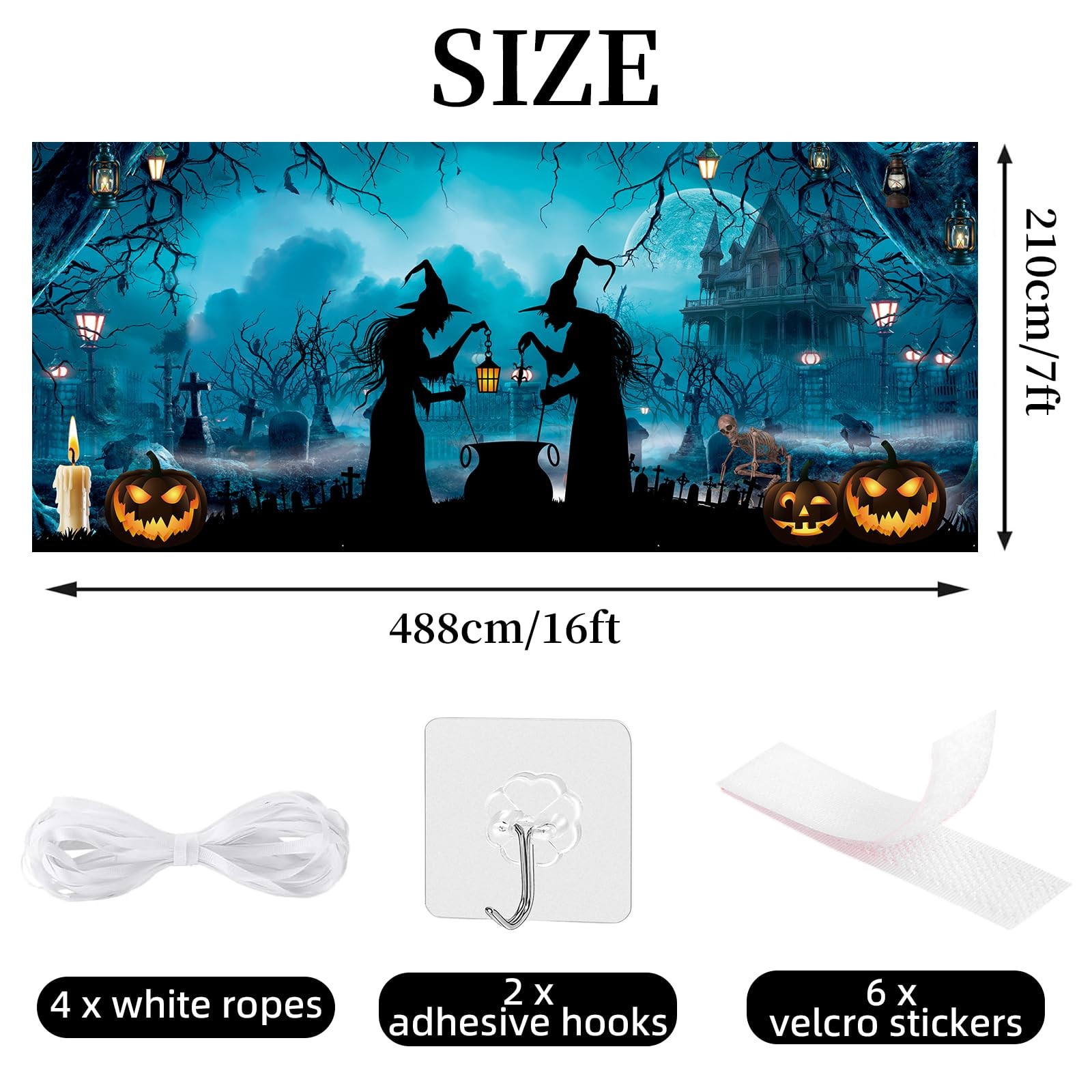 Halloween Garage Door Cover Banner 7x16ft Haunted House Witch Scary Graveyard…