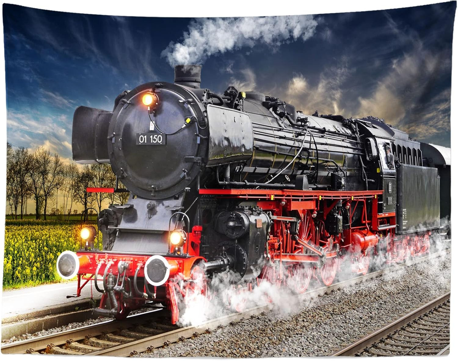 7x5ft Fabric Vintage Steam Locomotive Train Photography Backdrop Old Steam Train