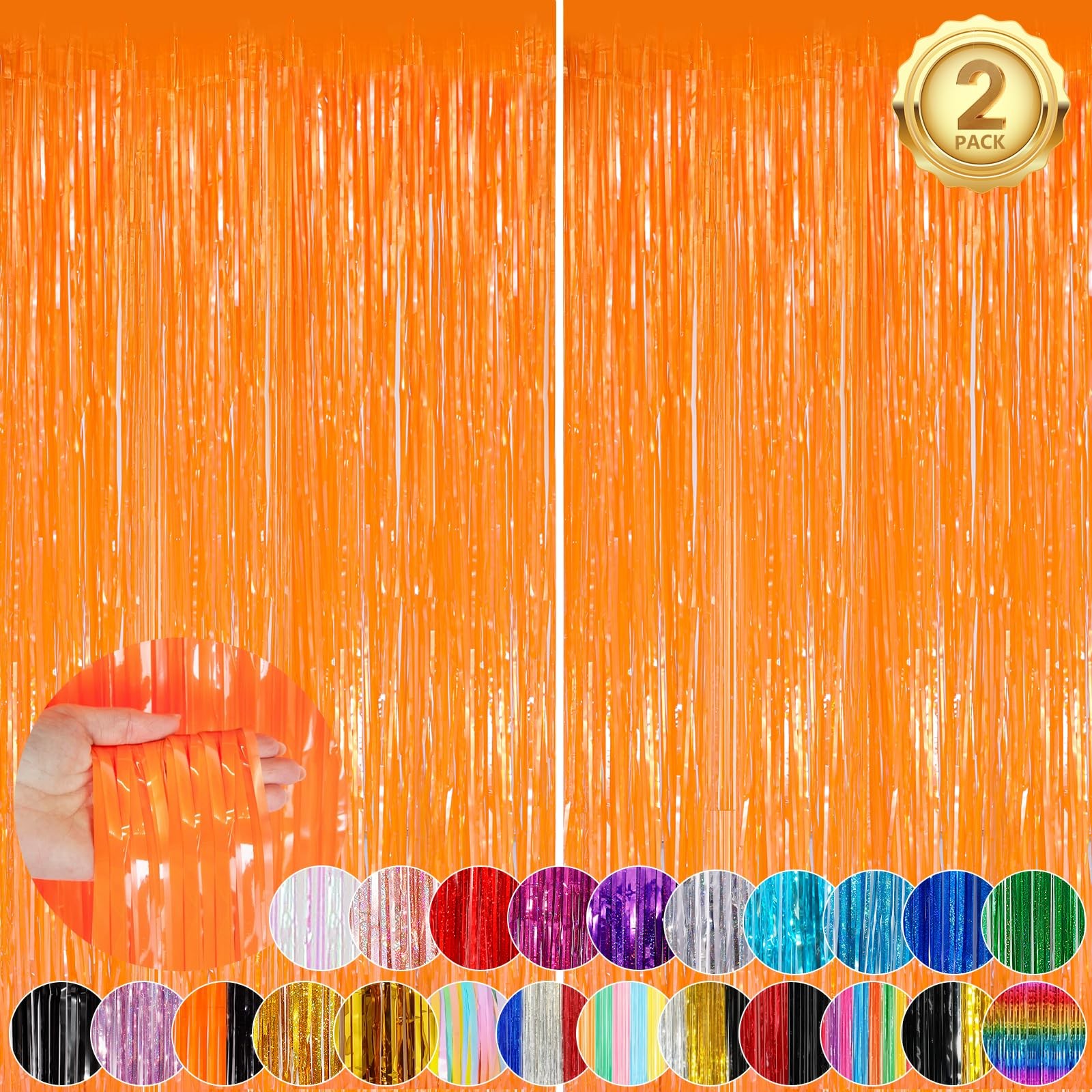 2 PCS Macaron Orange Foil Fringe Curtain Backdrop Party Streamers 3.3×8.3 FT