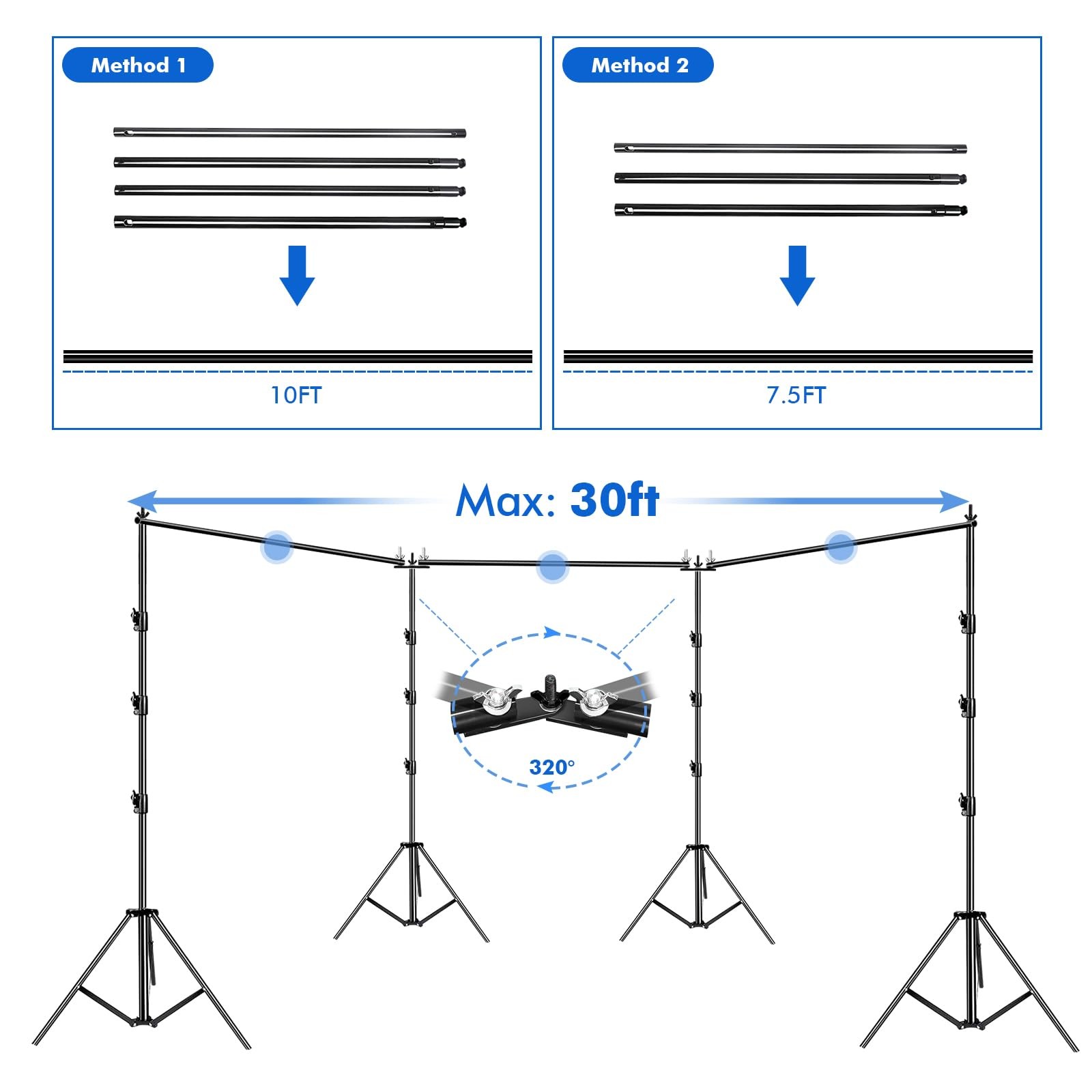 Photo Video Studio 30ft (Wide) x 10ft (Tall), Degree Crossbar Rotatable, Angl…