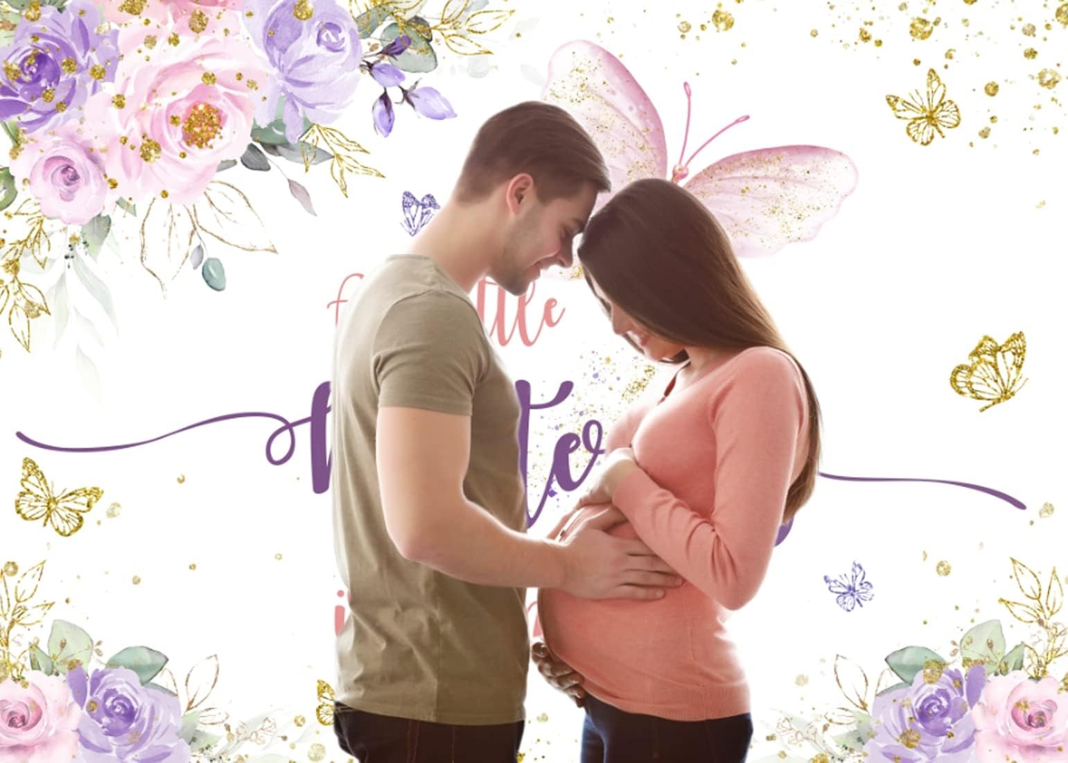Aperturee 7x5ft Butterfly Baby Shower Backdrop A Little 7×5 ft, purple