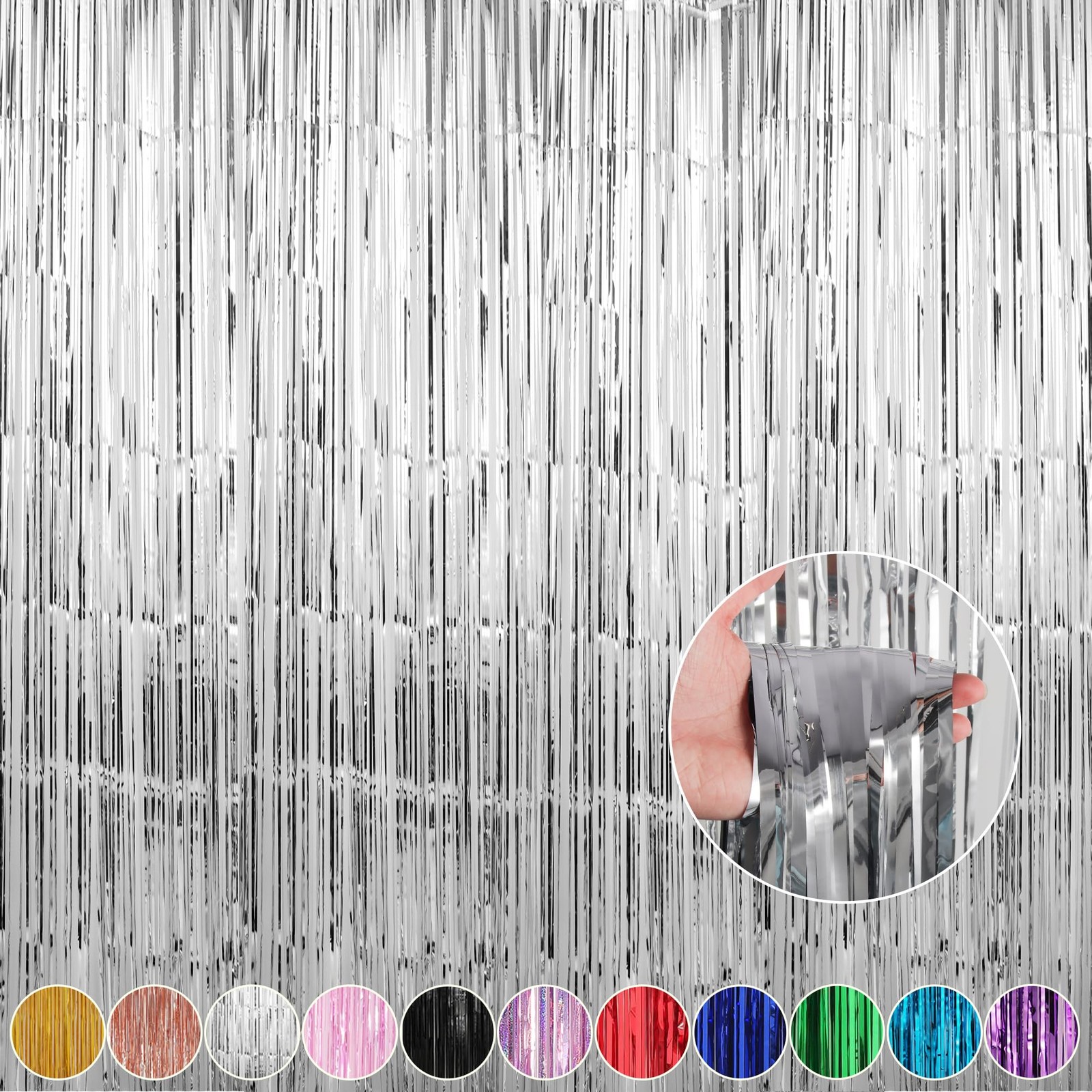 4 PCS 3.3×9.9 Ft Silver Foil Fringe Curtain Backdrop Tinsel Door Streamer