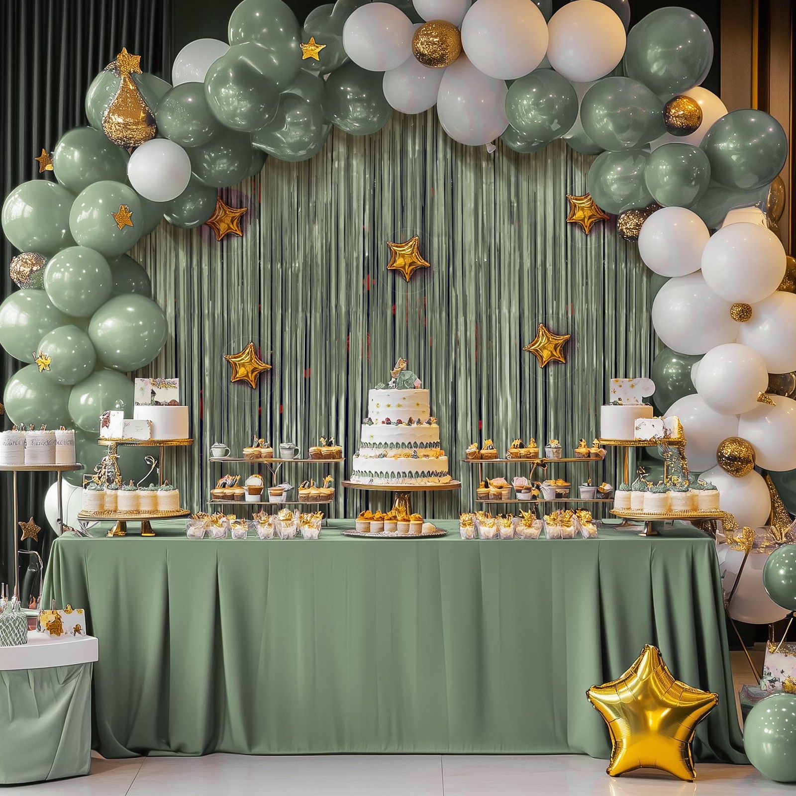 Lime Green Fringe Backdrop 3.2×8.2ft Metallic Foil Tinsel Door Streamers 2 PCS