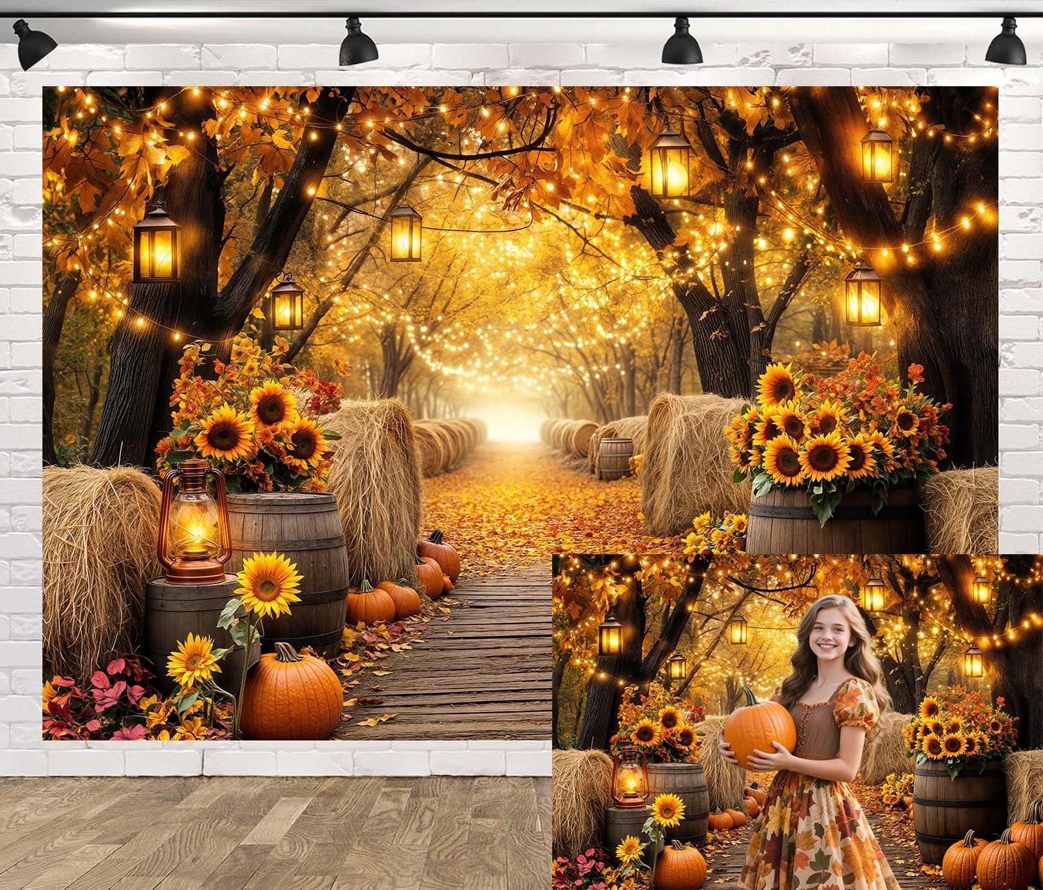 7x5FT Fall Photo Backdrop Autumn Forest Scenery Maple Leaves Farm Harvest