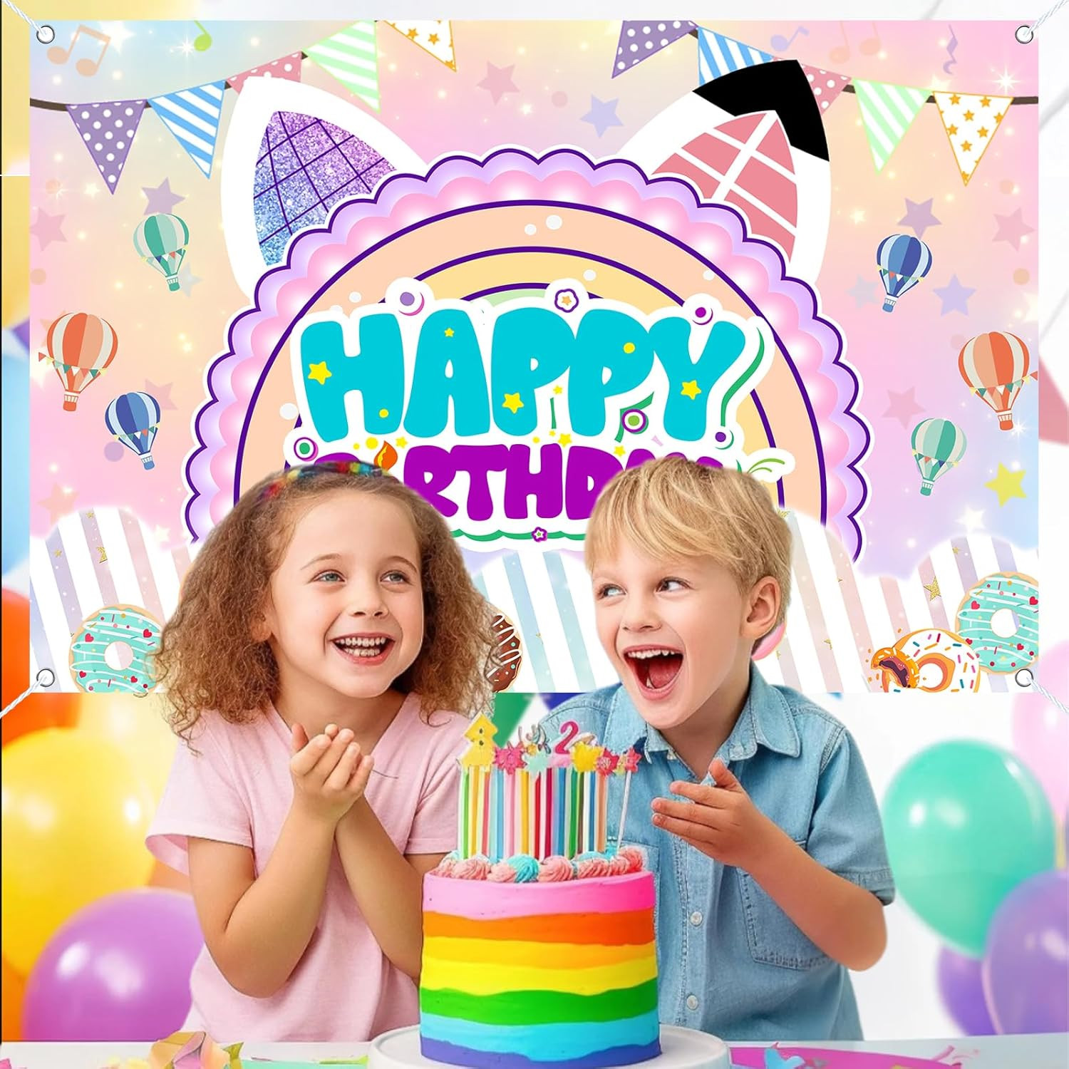 5X3Ft Cute Cartoon Cat Theme Backdrop Cartoon Photography Background Kids Boy…