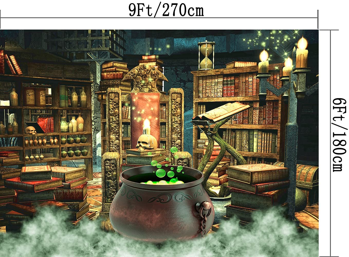 Halloween Photography Backdrop Witch Magic Cauldron Bookshelf in Spooky Room …