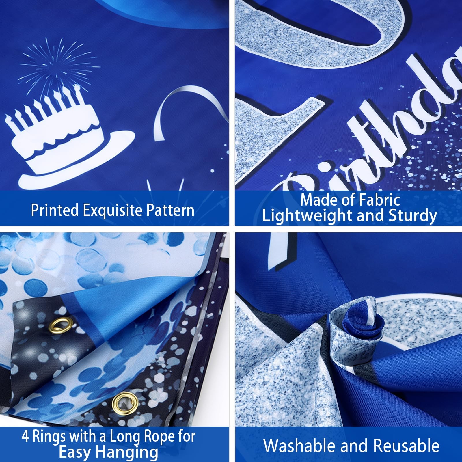 Happy 55th Birthday Decorations for Boys Girls Blue Birthday Banner for Party…