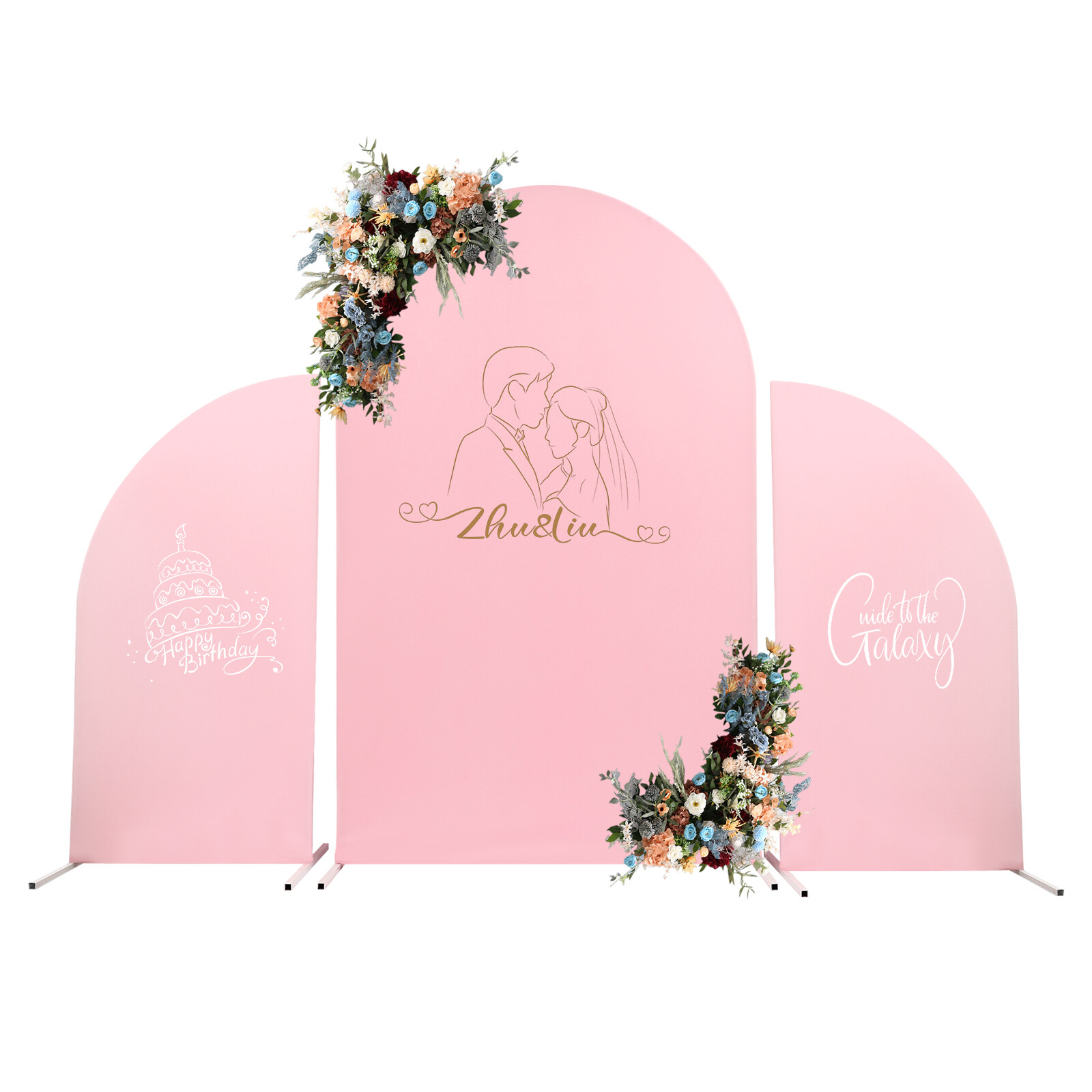 Wedding Arch Backdrop Stand Pink White Carbon Steel Frame Removable Cover