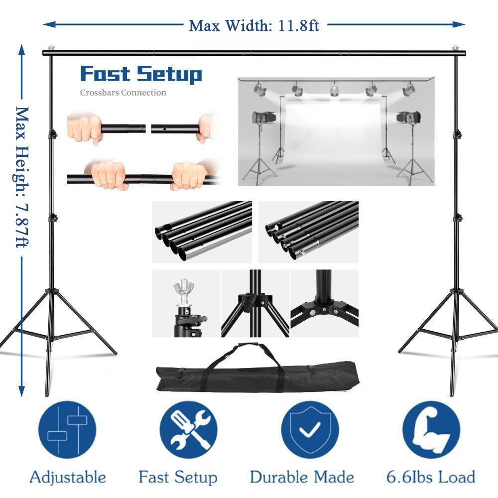 10ft Adjustable Backdrop Support Stand Photography Background Photo Crossbar Kit