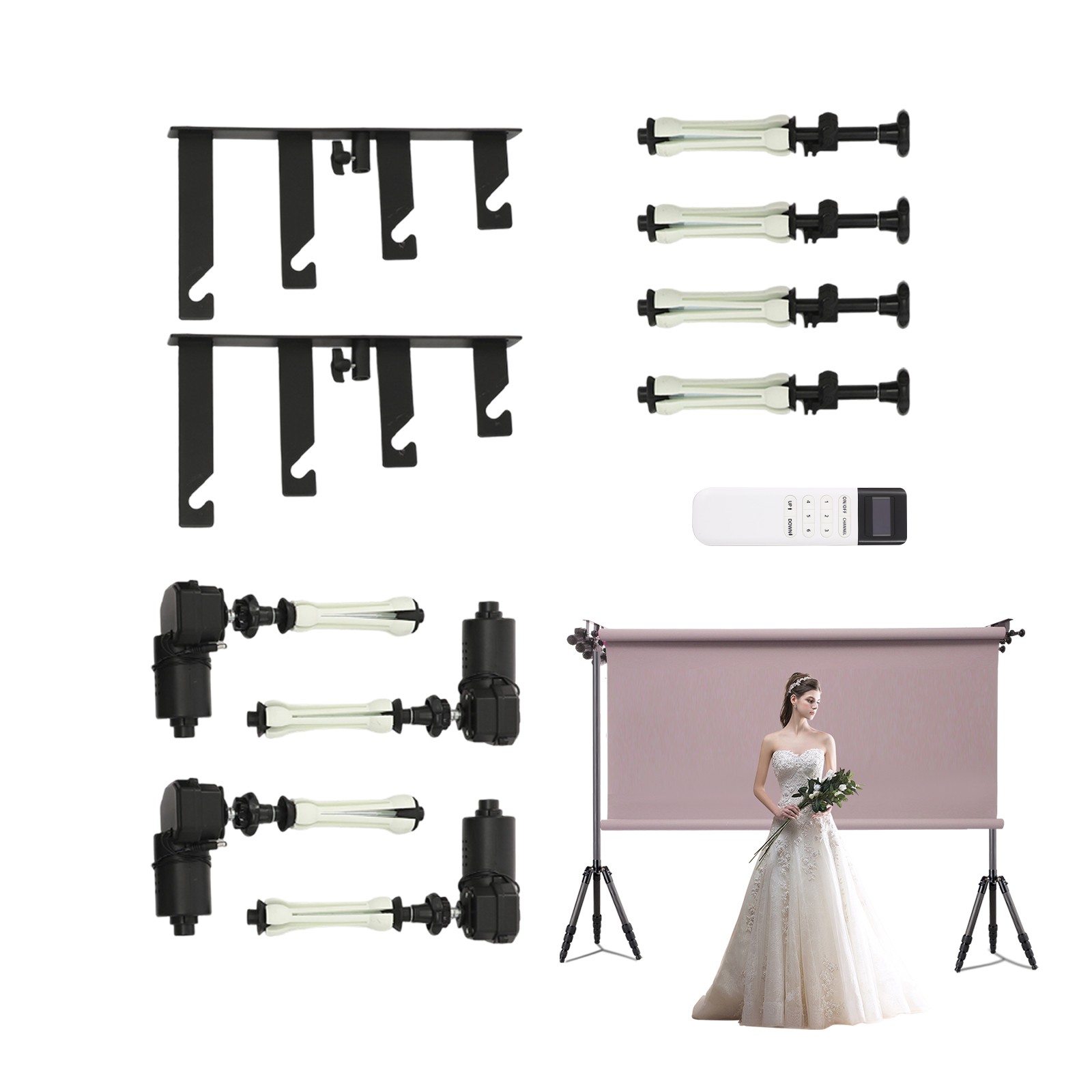 4 Roller Electric Photography Background Mechanism Wall Ceiling Mount w/Remote