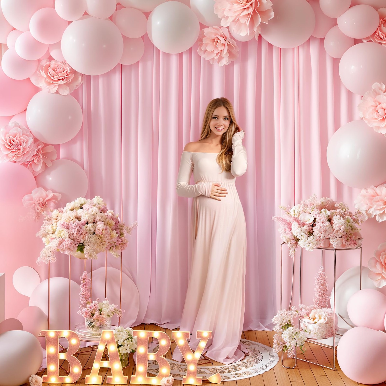 8x10FT Baby Pink Backdrop Curtains 2 Panels 4x10FT Polyester Wedding Decor