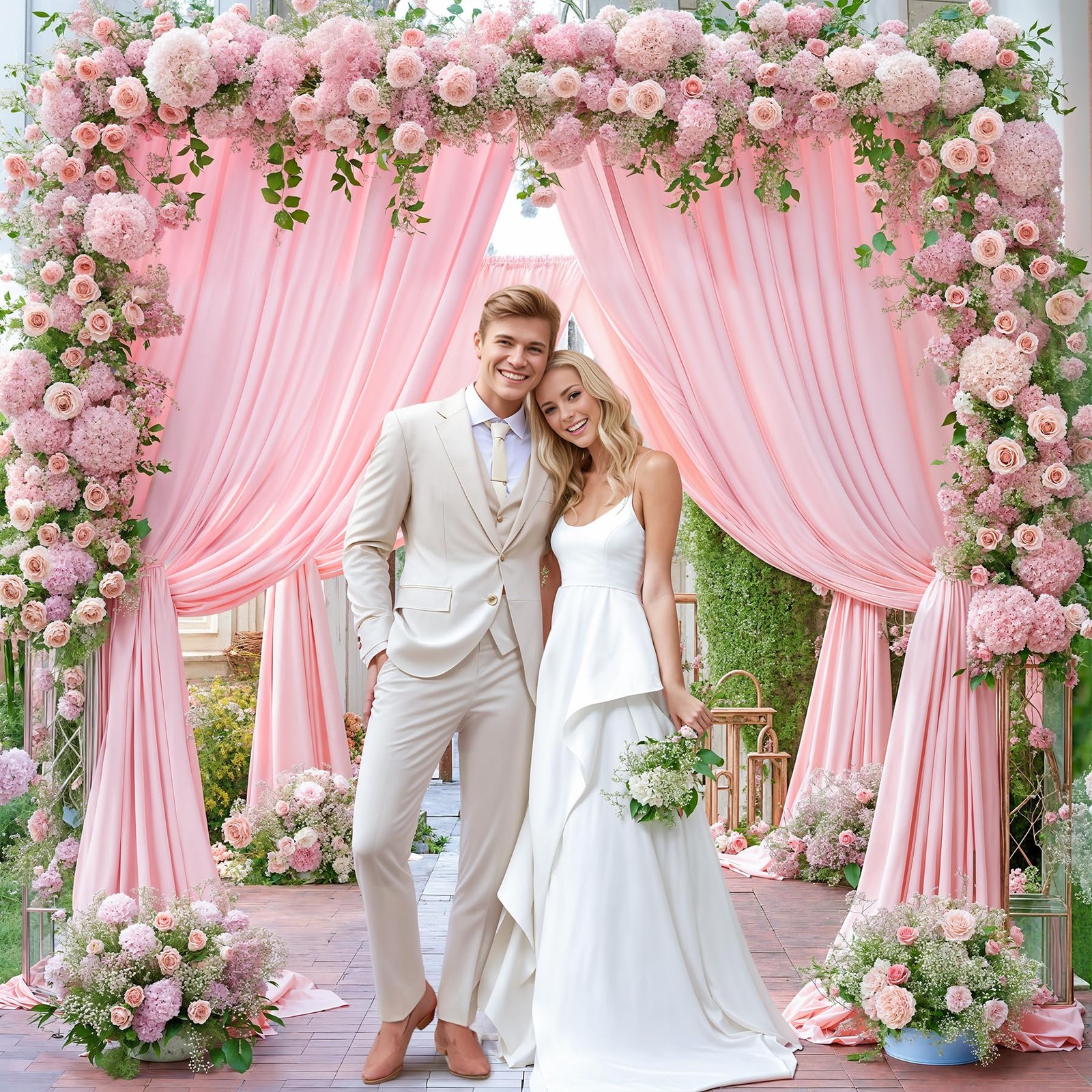 8x10FT Baby Pink Backdrop Curtains 2 Panels 4x10FT Polyester Wedding Decor