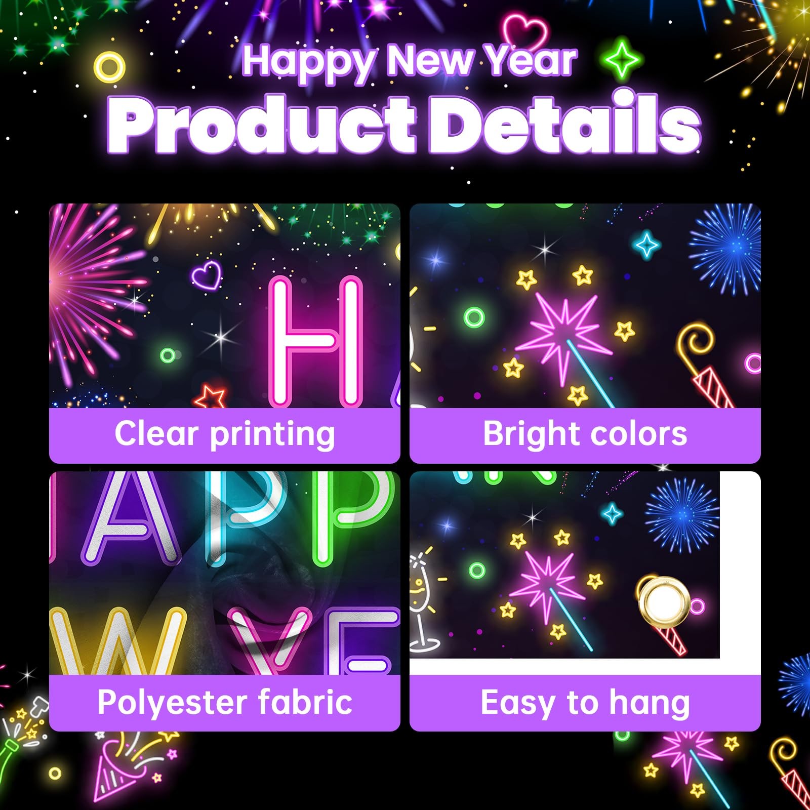Happy New Year Party Backdrop Poster Banner Photography Background for Party