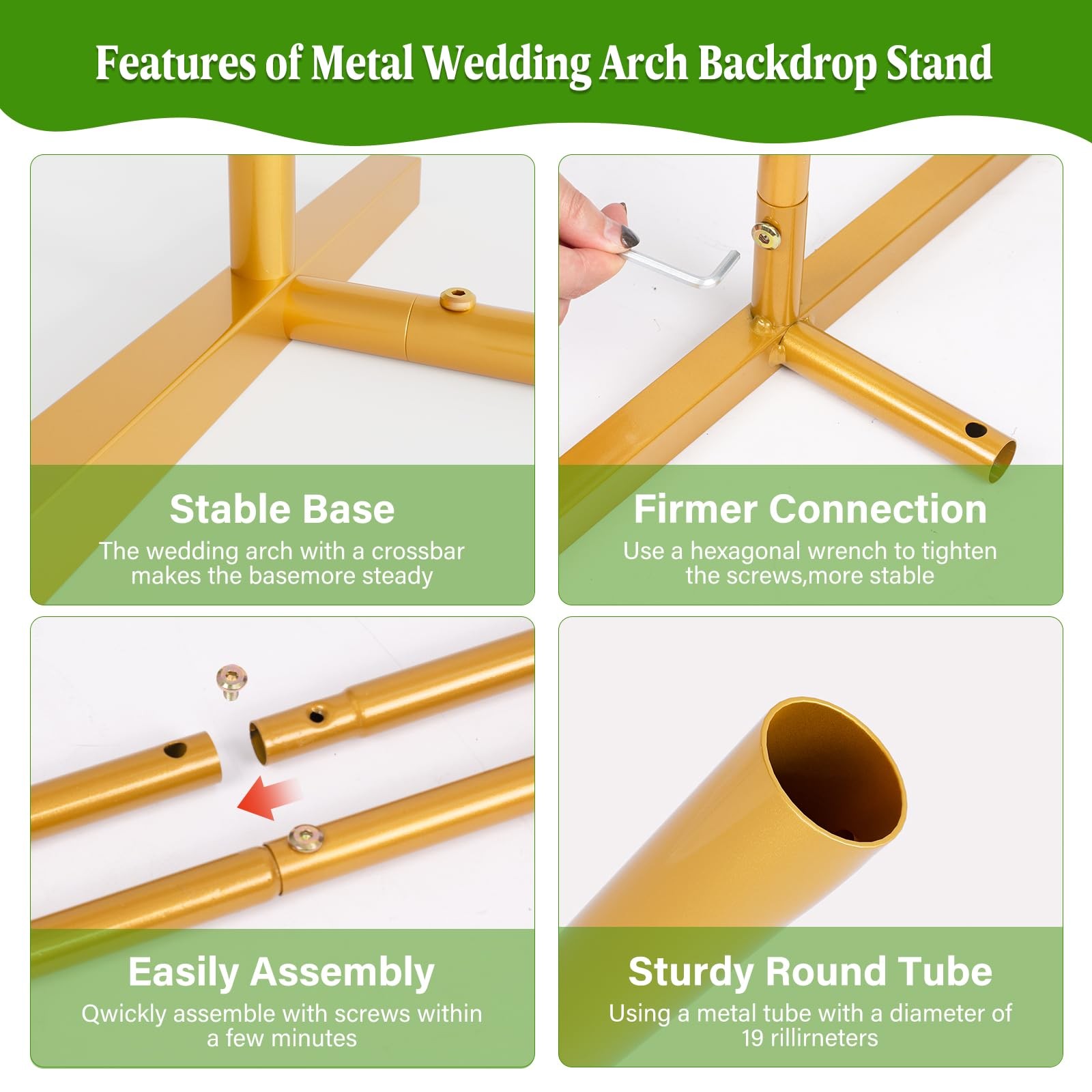 Metal Arch Backdrop Stand Wedding Arch Frame Set of 3 (7.2FT/6.6FT/6FT) Gold …