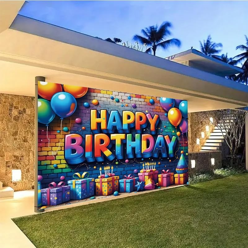 Happy Birthday Backdrop Banner Sign for Boys Girls 5.9×3.6 ft Multicolor