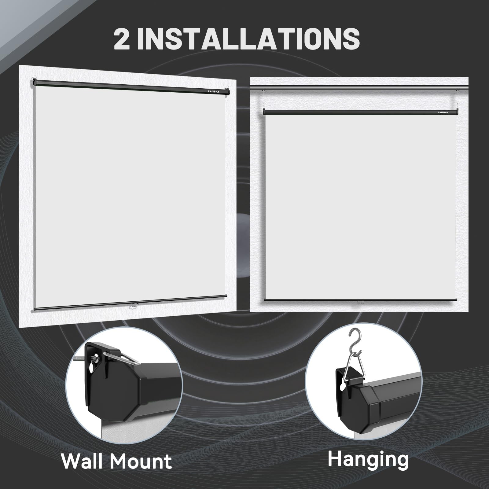 RAUBAY Retractable Pull Down White Screen Wider(78.7 x 86.6in),