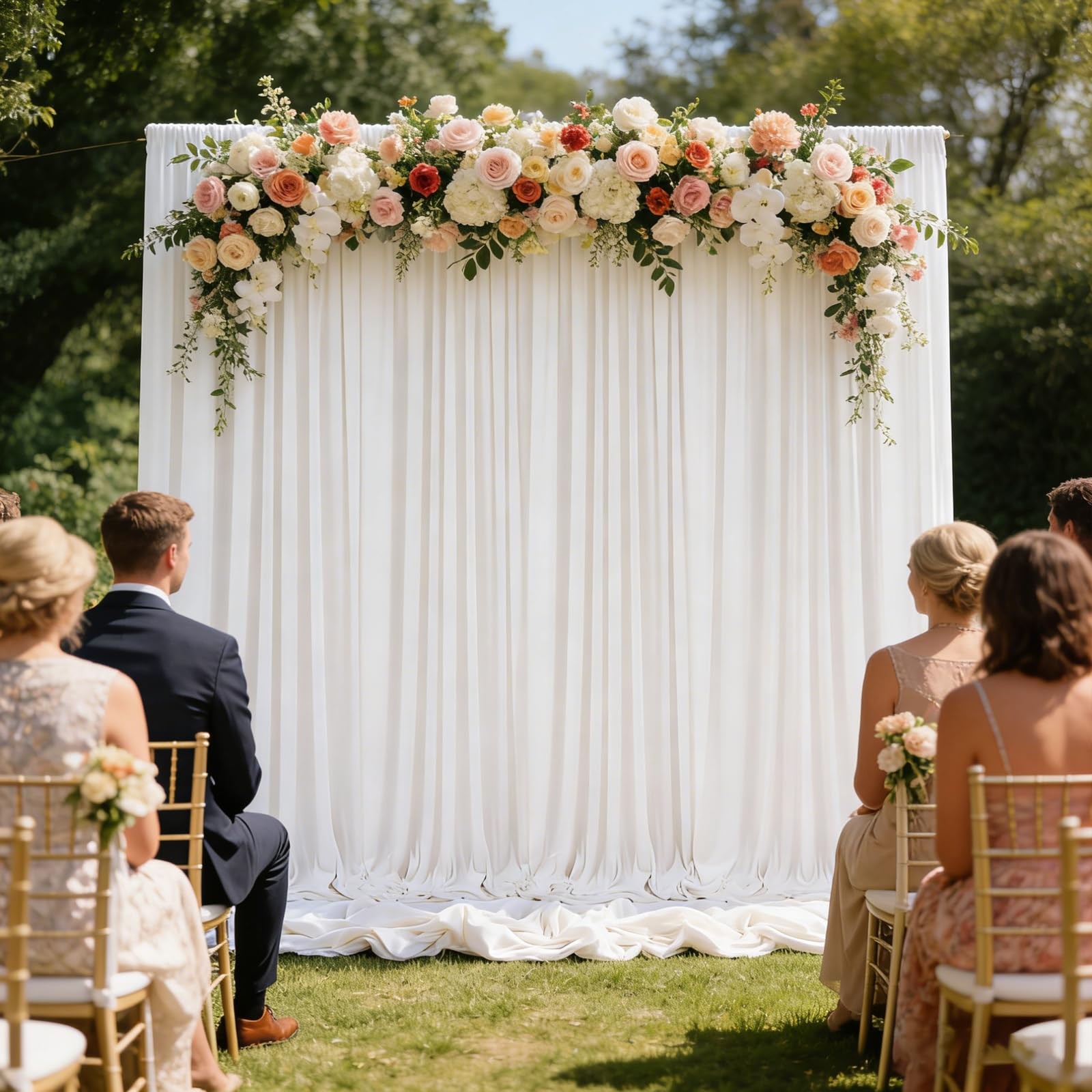 2 PCS 10×7 Ft Ivory White Backdrop Curtains Polyester Fabric Drapes Wedding