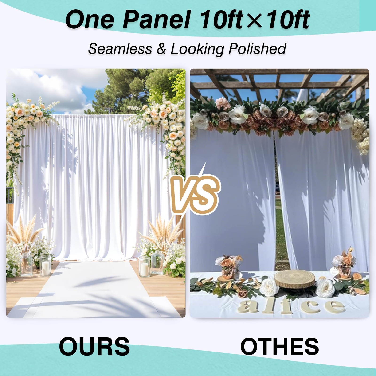 50×10 ft Wrinkle Free White Backdrop Curtain for 10ft×10ft_5 Panels,