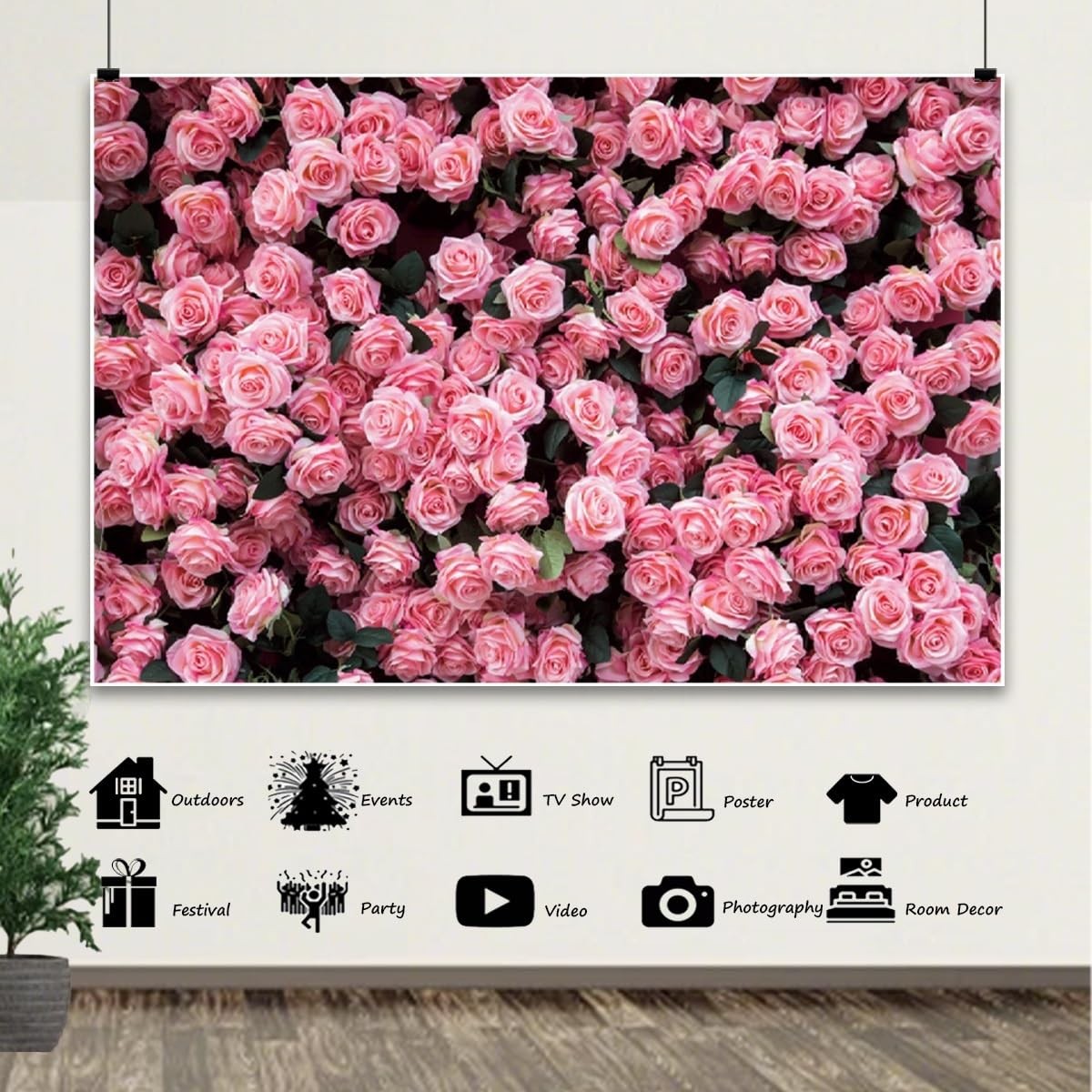 Pink Flower Blooming Rose Floral Wall Photography Background 7x5ft Mat