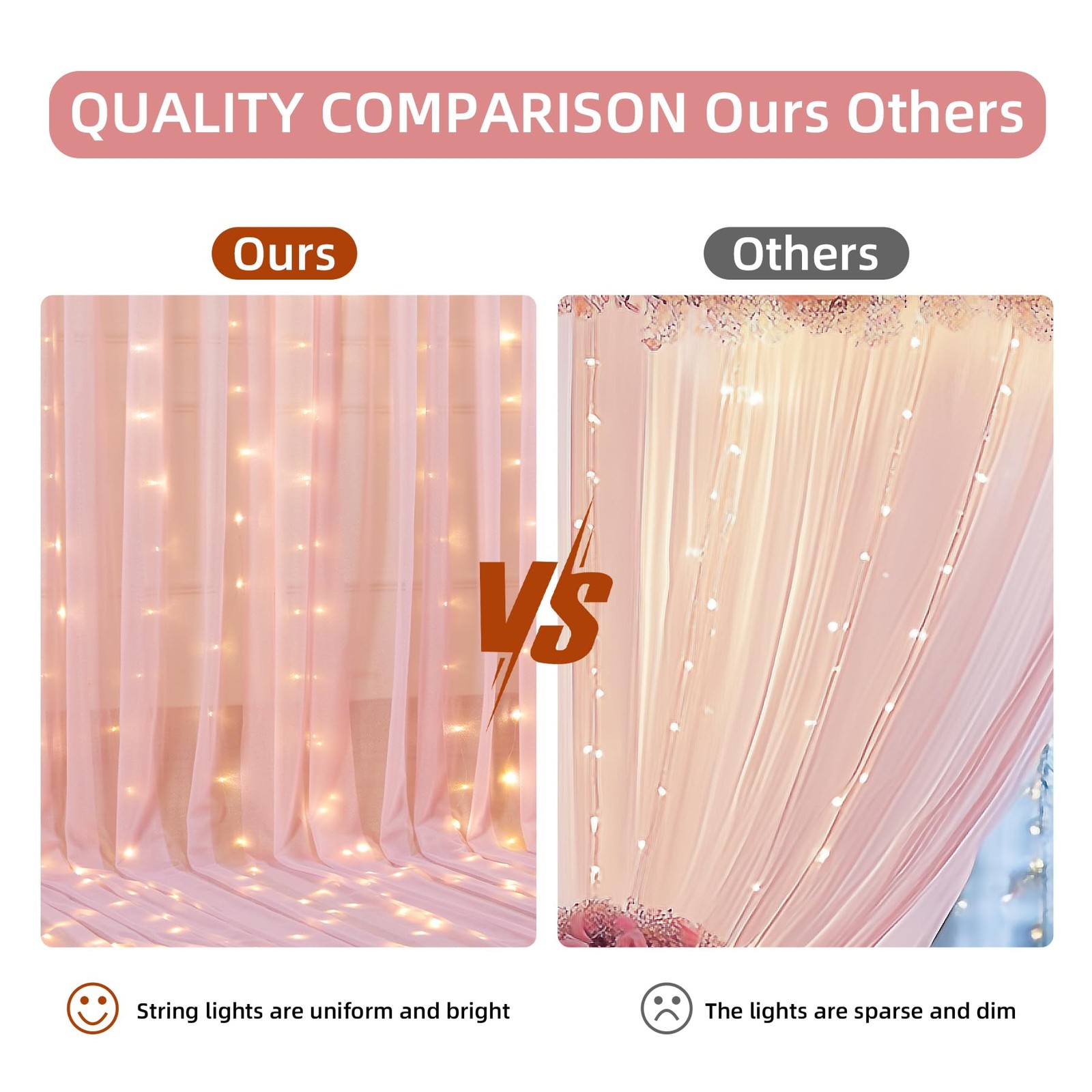 Pink Wrinkle Free Backdrop Curtains with Lights String 10x10FT Party Decor