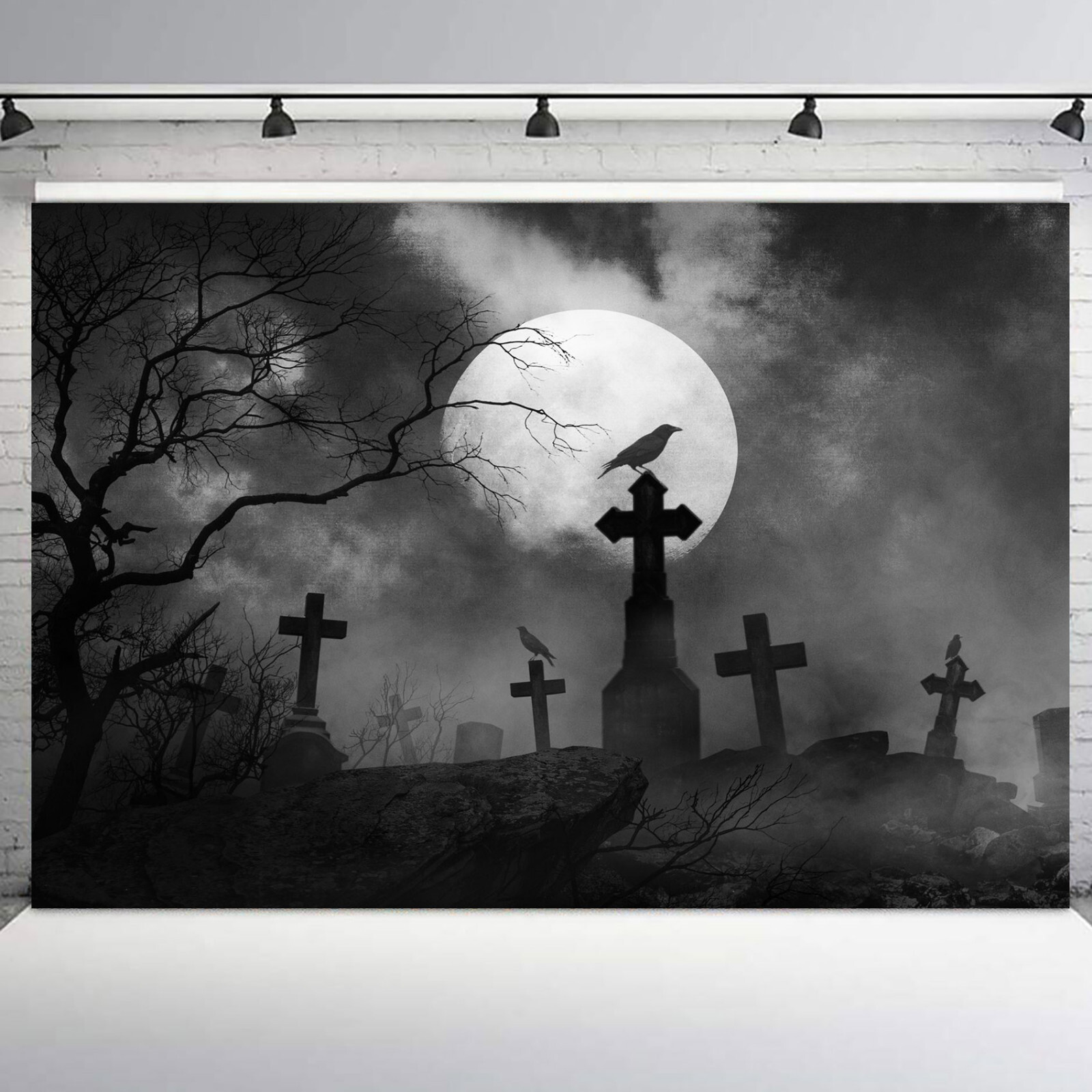 10x8ft Spooky Full Moon Dead Tree Bat Halloween Vinyl Backdrop Photo Background