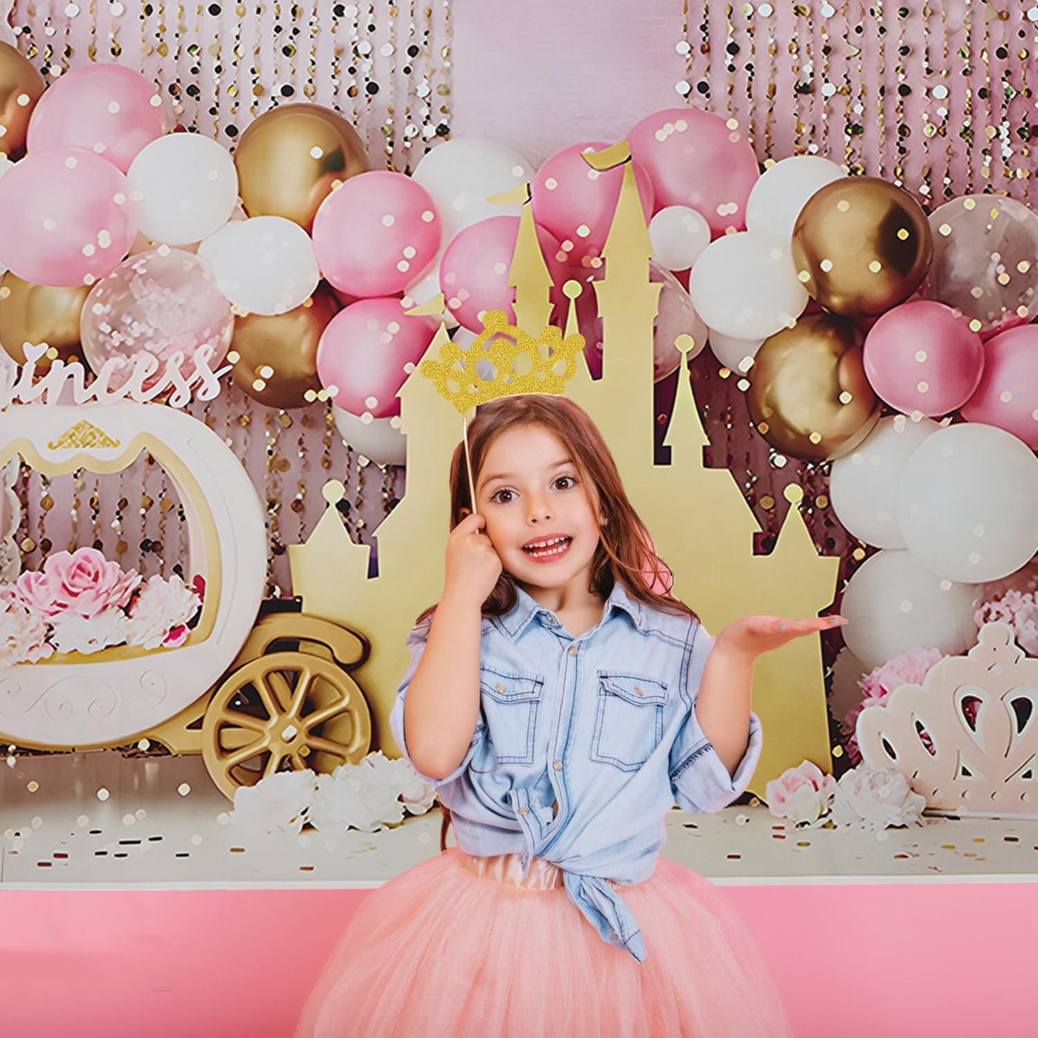 7x5ft Pink Balloons Princess Birthday Backdrop Sweet One Castle Photography B…