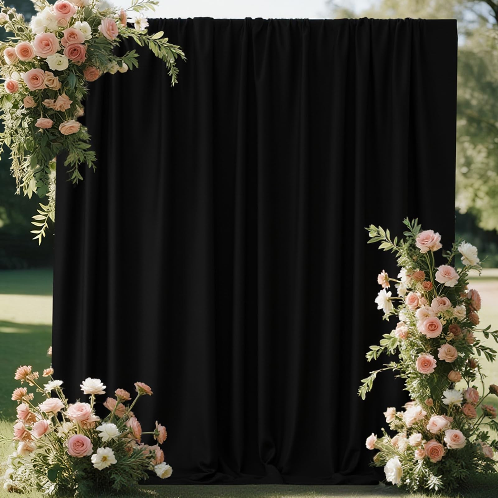 2 Panels 5x7FT Black Photo Backdrop Curtains Wrinkle Resistant Drapes Party