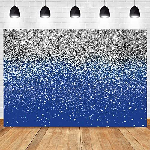 Blue and Silver Backdrop Birthday Backdrop Silver Spots Bokeh 7X5ft Multi