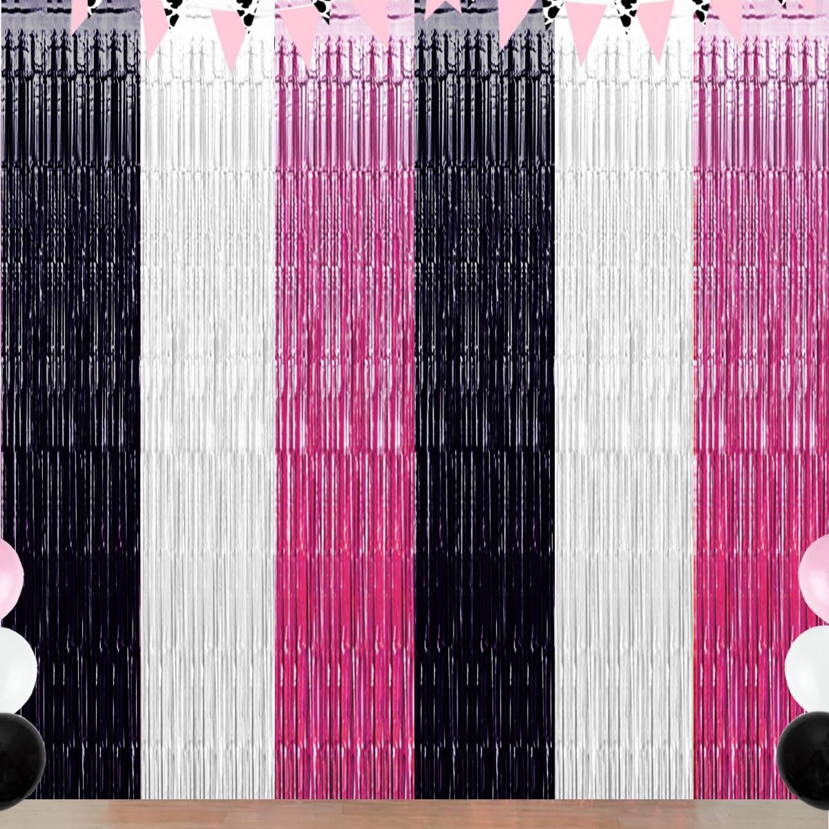 Pink Halloween Party Decorations 3 Packs Black White Backdrops Foil Tinsel Cow