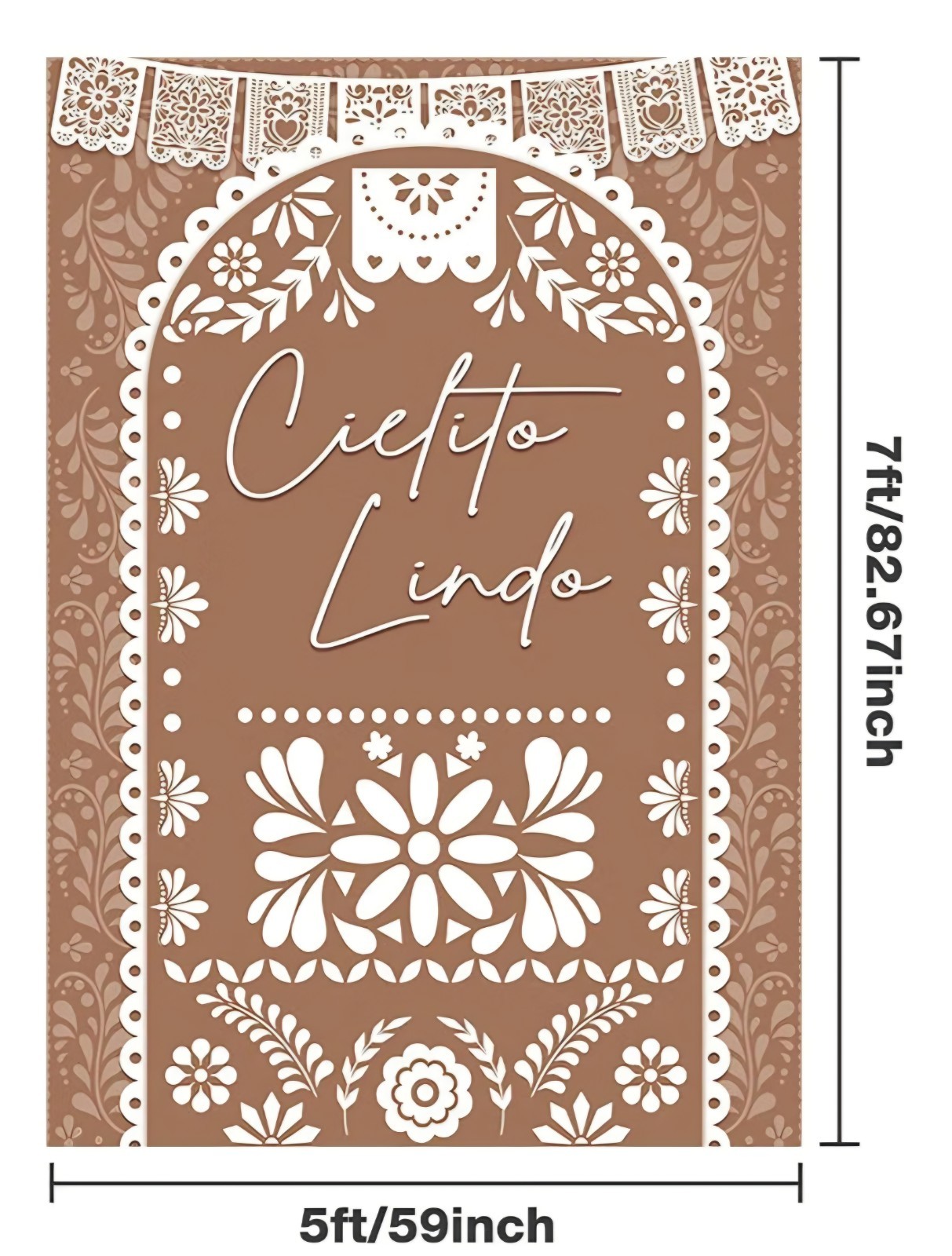 Cielito Lindo Floral Backdrop/Background Brown White 5×7 ft Polyester Washable