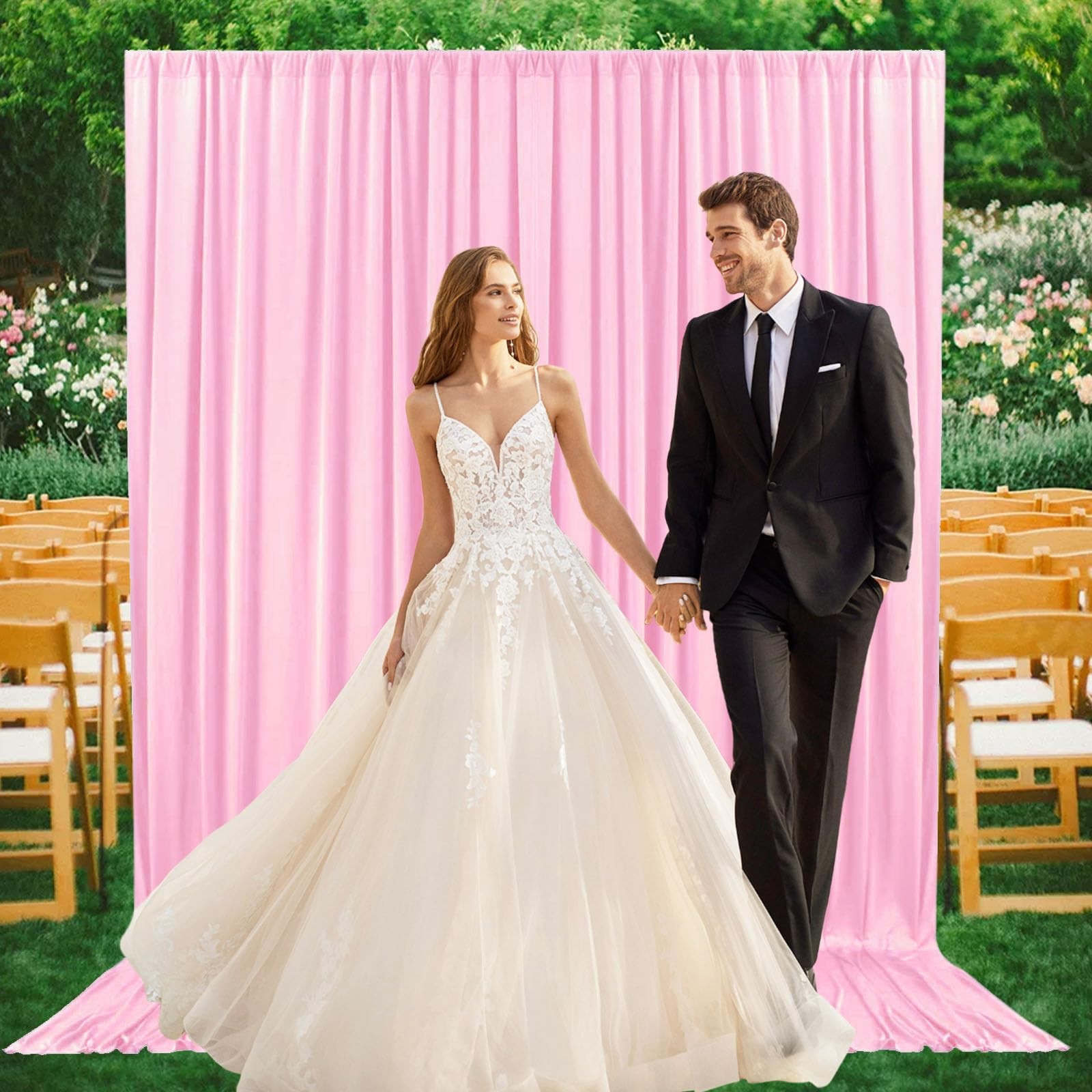 Best 2 Panels Rose Pink Backdrop Curtain, 10 x 7 Feet Background Curtains for