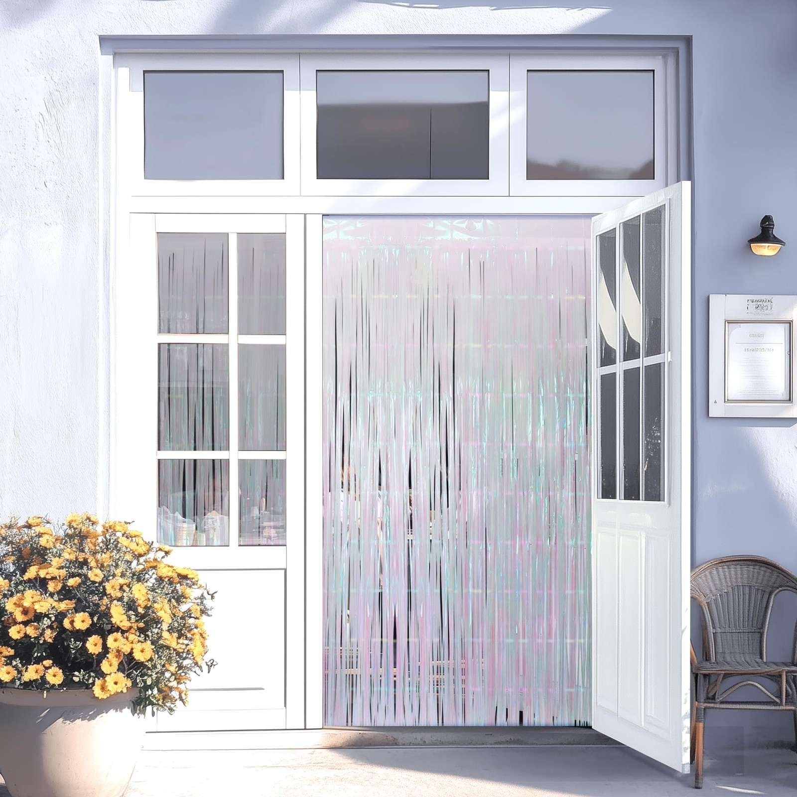 2 Pack White Iridescent Streamers Backdrop, 3.3×6.6ft Foil 2 Pack,