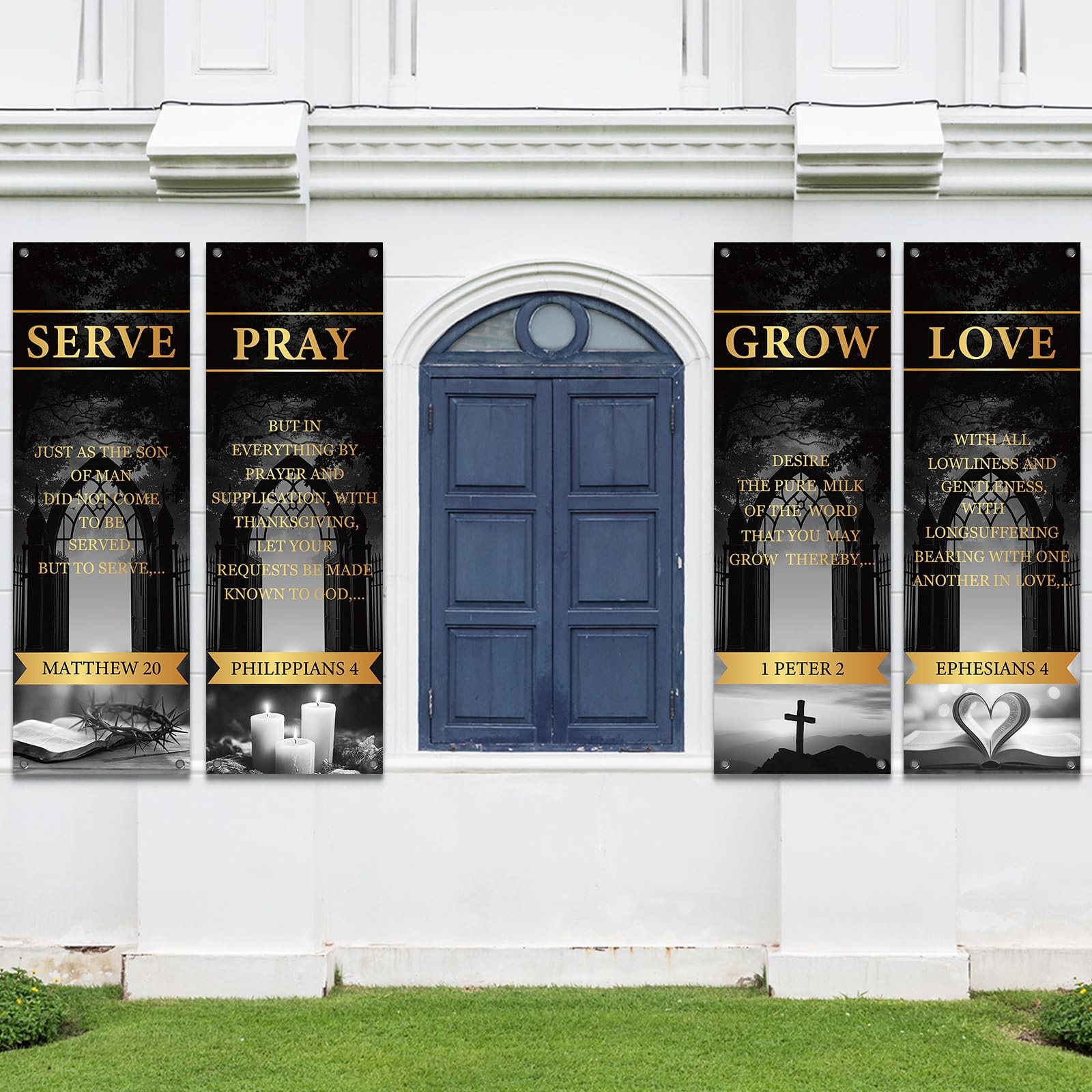 4Pcs Church Banners for Sanctuary Wall Welcome Religious Banners Hanging Back…